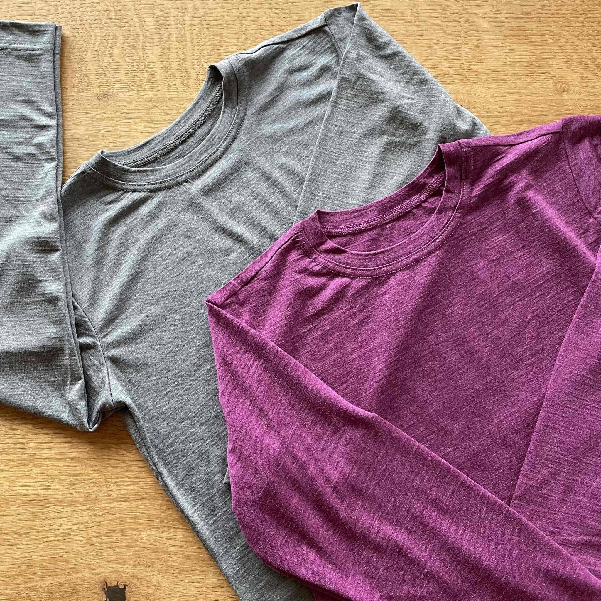 Shirt fels oder zwetschke, Merinowolle & Seide (bio/GOTS): Fels / 134-140 Glückskind