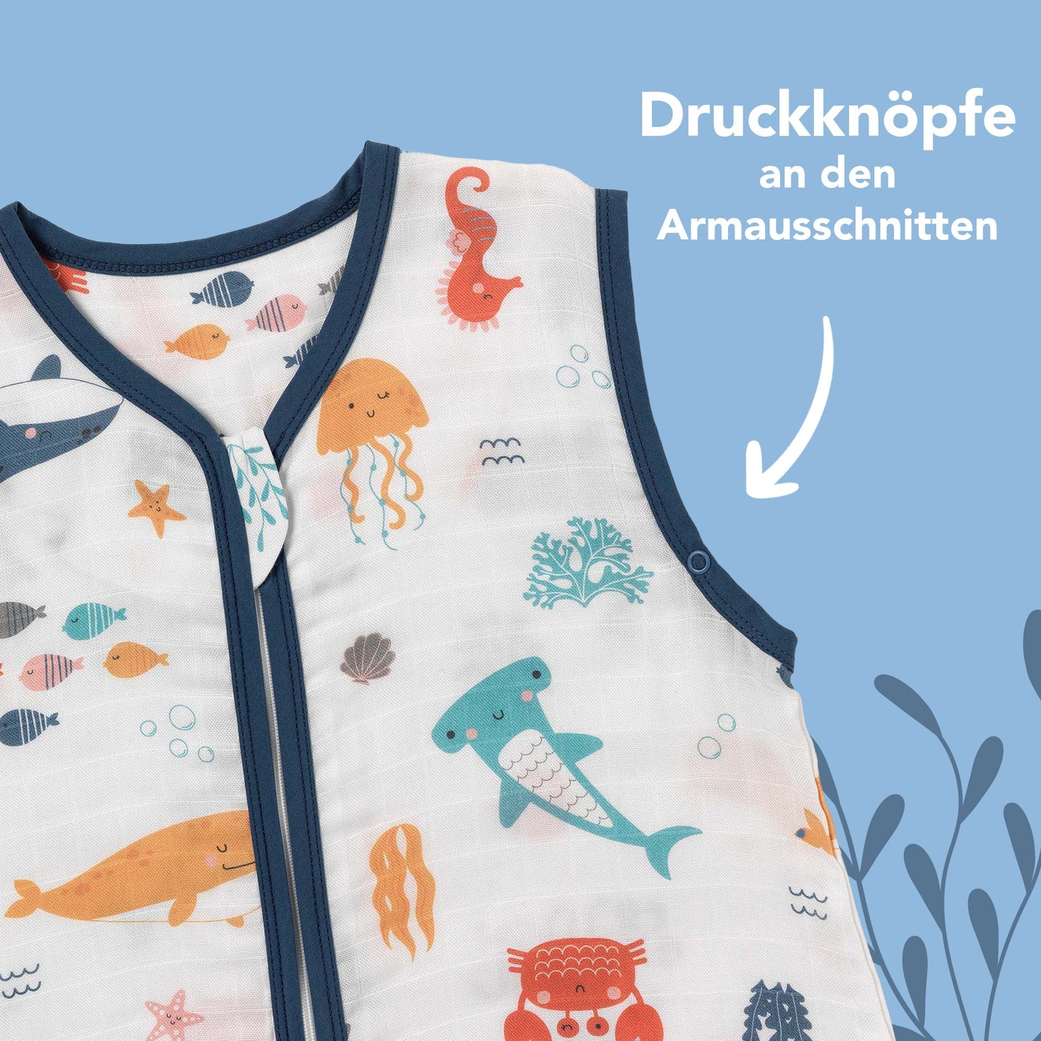 Babyschlafsack 0.5 Tog Musselin Bambusviskose - Meerestiere Slumbersac