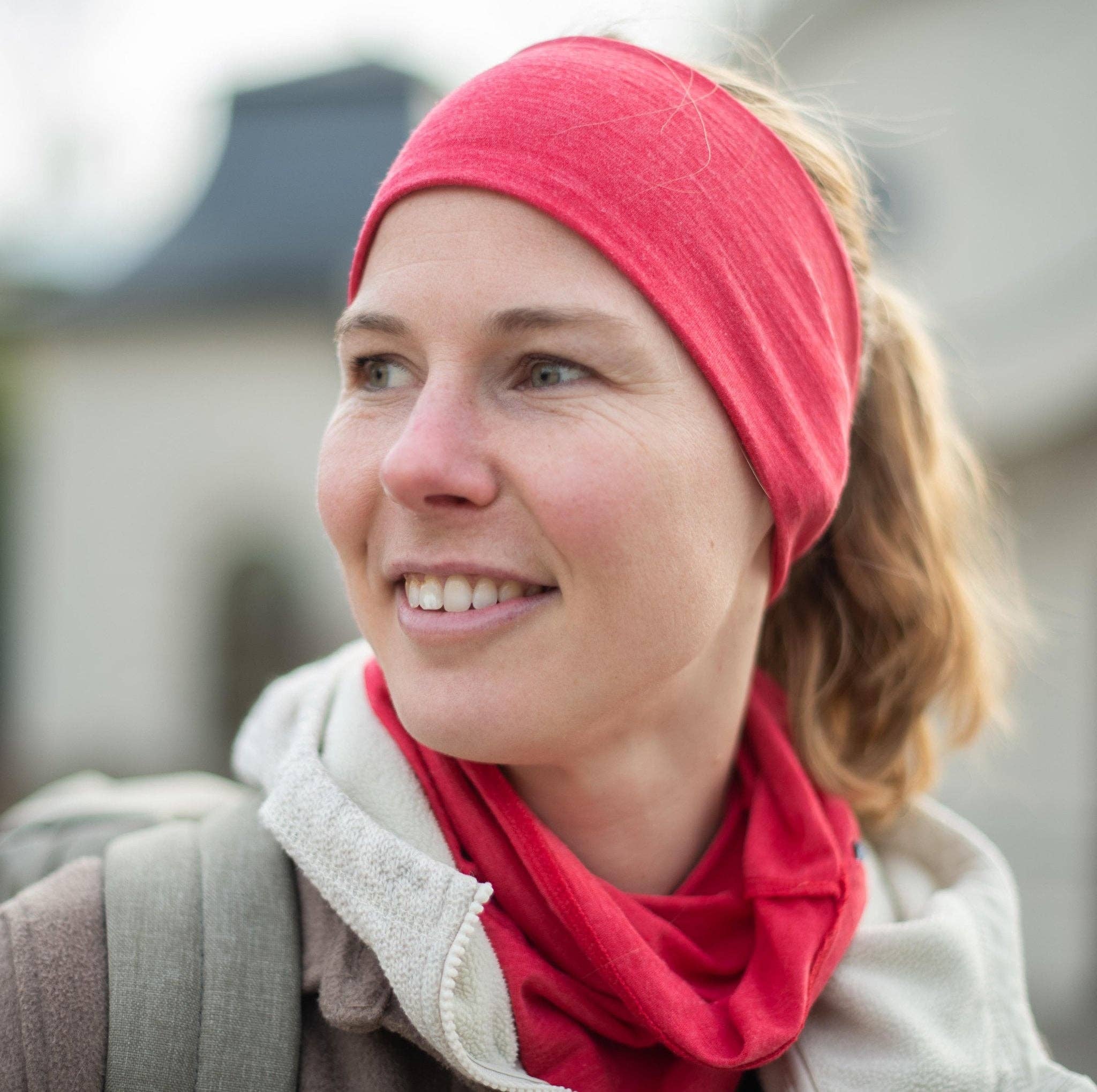 Stirnband himbeere, Merinowolle & Seide (bio/GOTS): M Glückskind