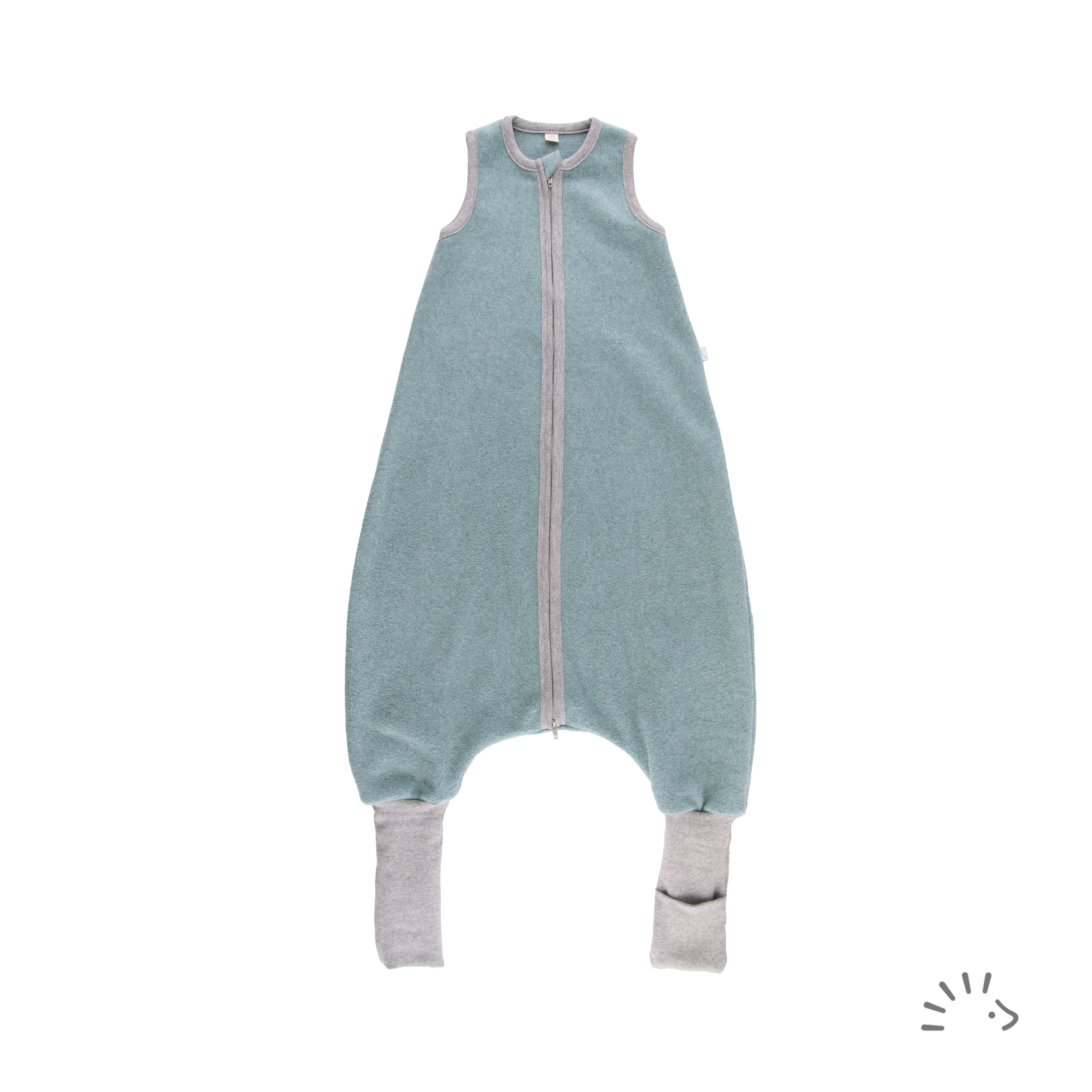 Popolini Schlafsack mit Füssen Baumwollfleece - Teal melange Popolini