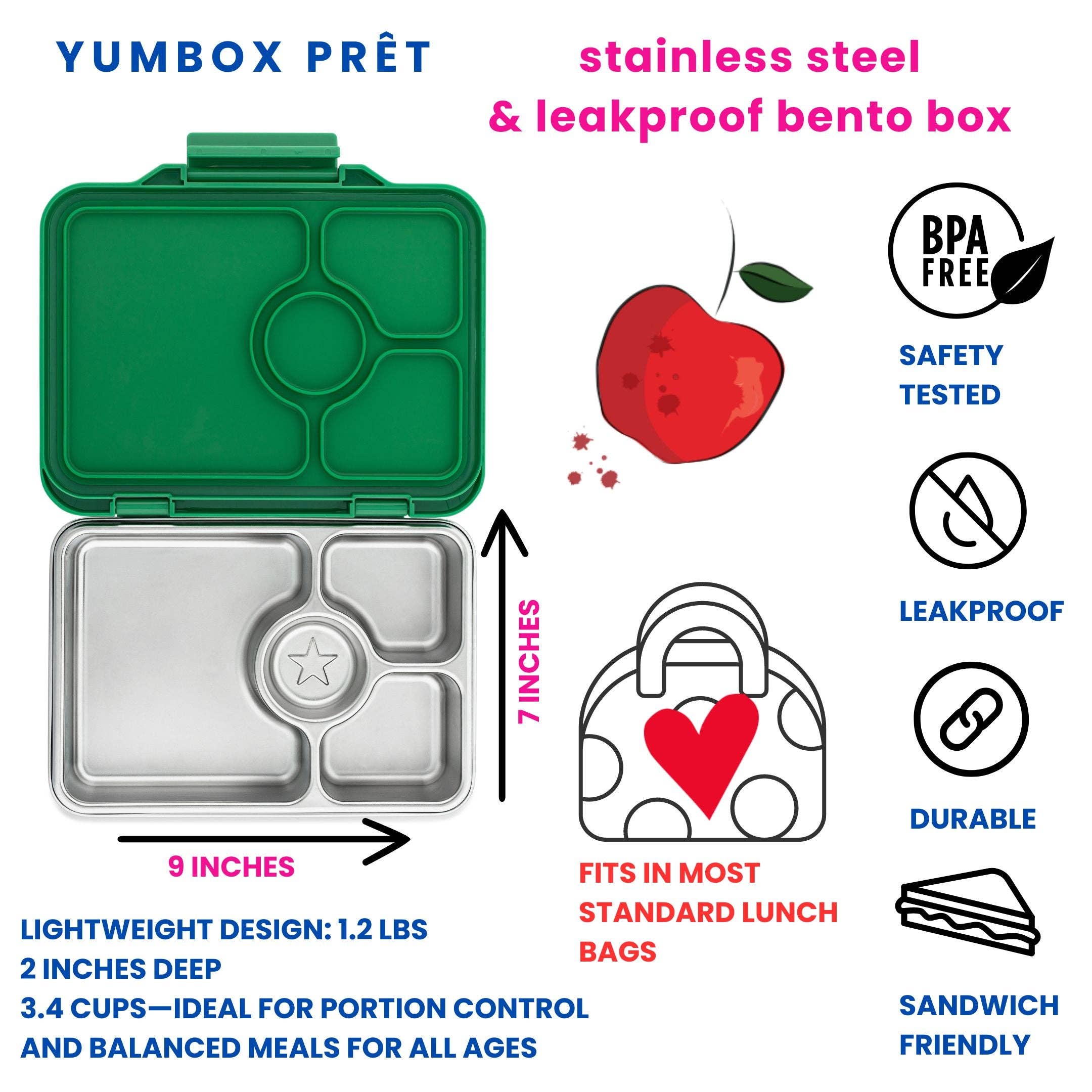 Yumbox Prêt – Auslaufsichere Brotdose aus Edelstahl - Dublin Grün Yumbox