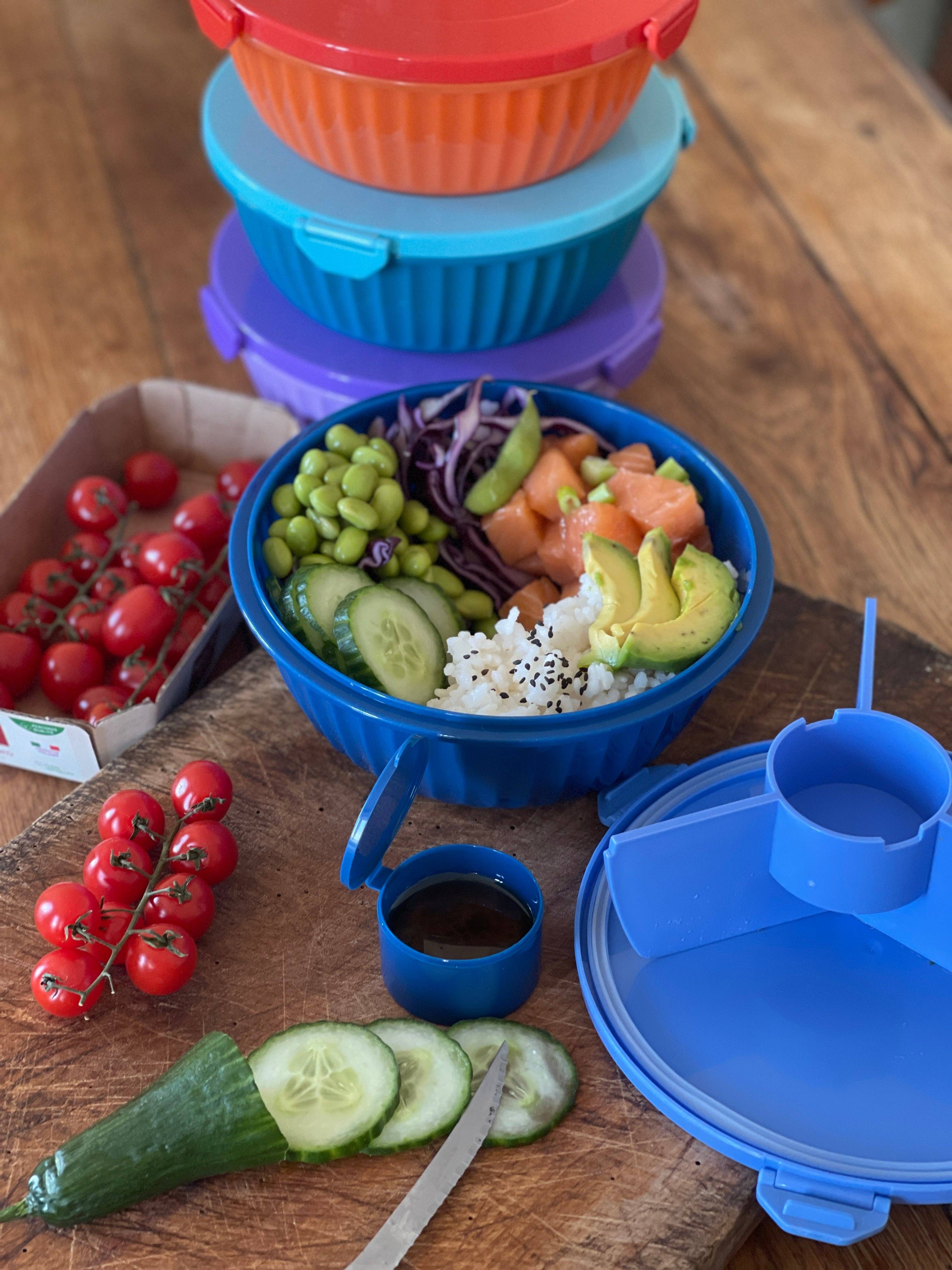 Poke Salatschüssel mit 3-teiligem Teiler und Deckel - Hawaiiblau Yumbox