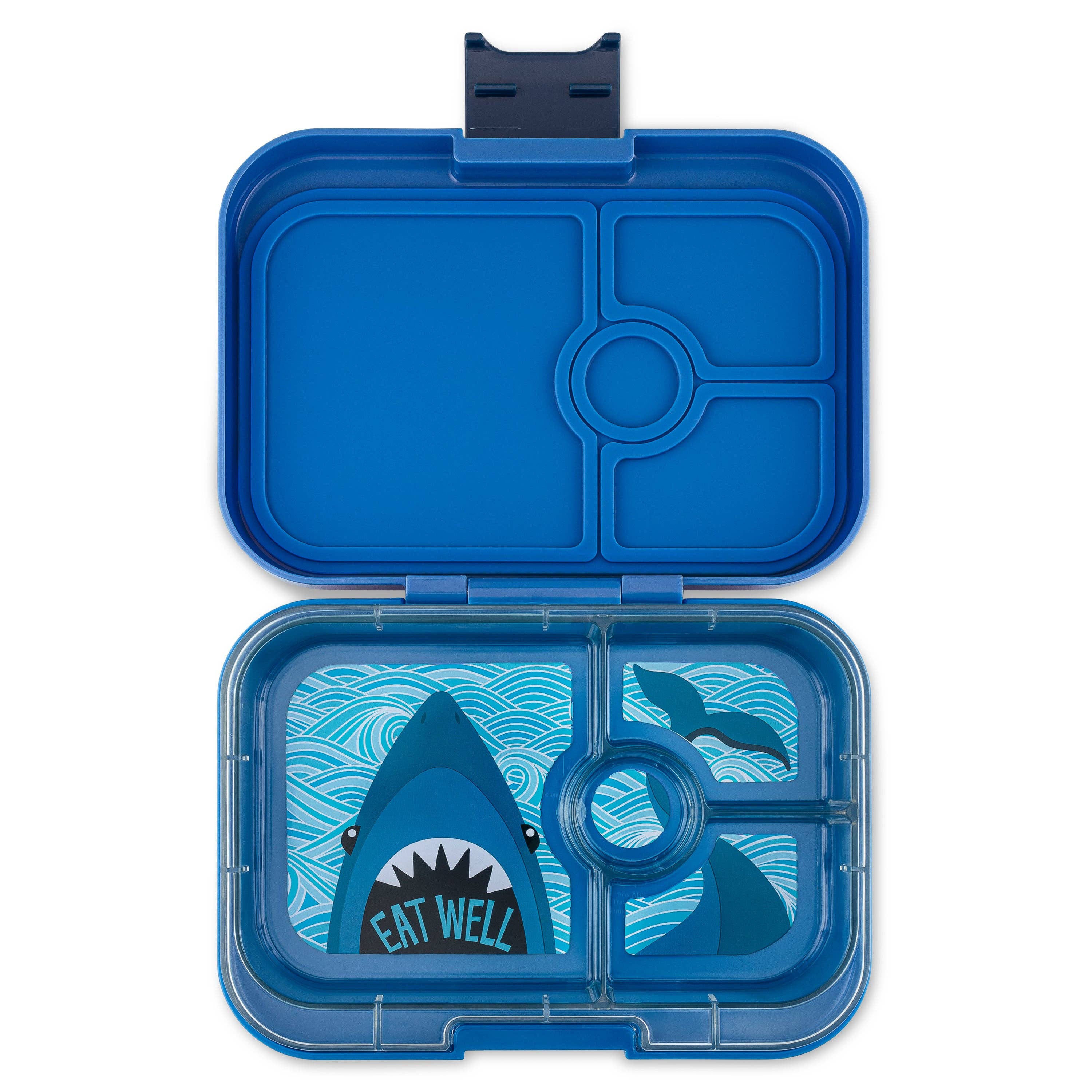 Auslaufsichere Bento-Box für Sandwiches - Yumbox Surfblau mit Haifisch-Einsatz Yumbox