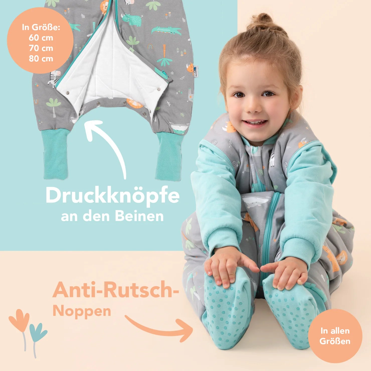 Schlafsack mit Füssen, umklappbaren Bündchen und Ärmeln 1.0 TOG Safari Slumbersac