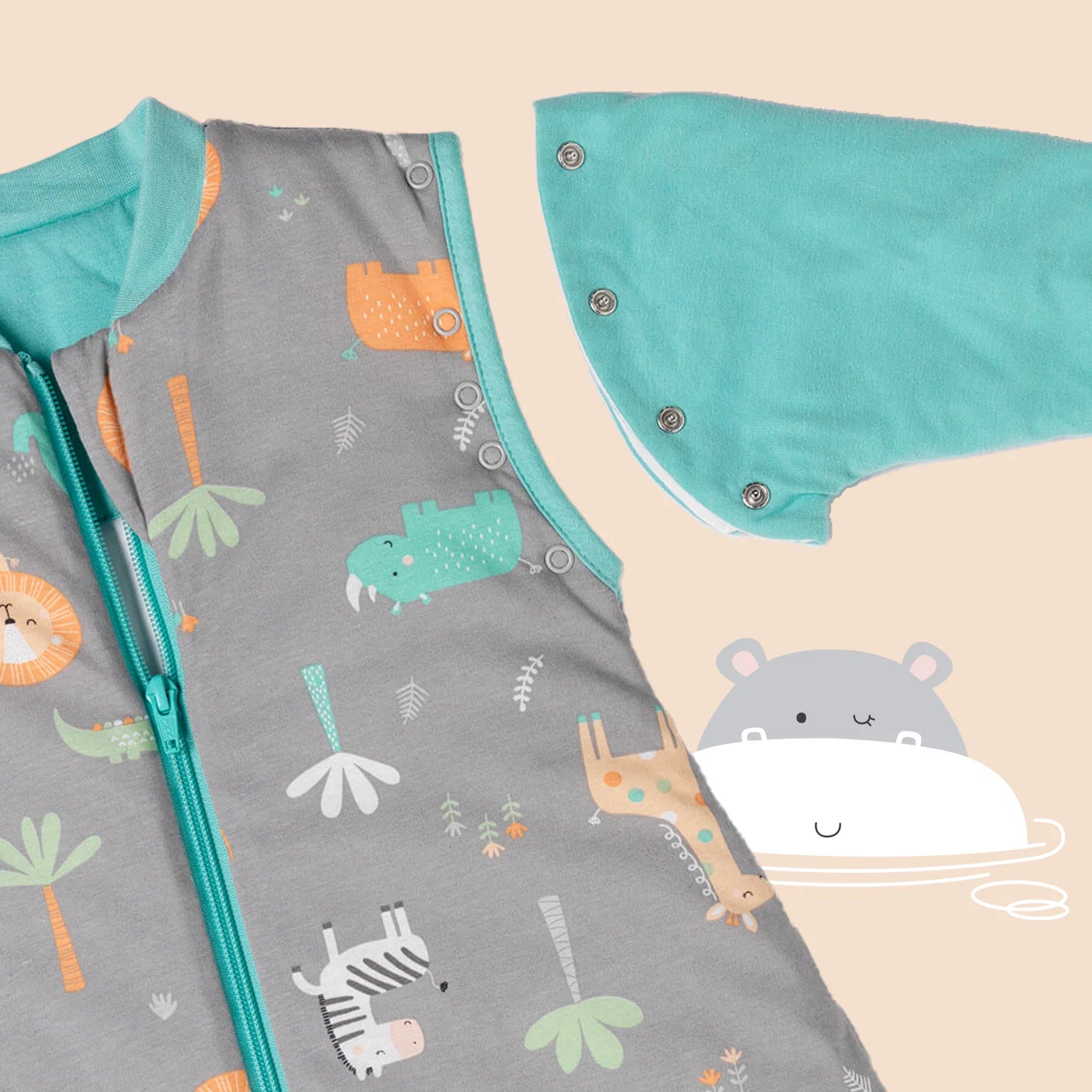 Schlafsack mit Füssen, umklappbaren Bündchen und Ärmeln 1.0 TOG Safari Slumbersac