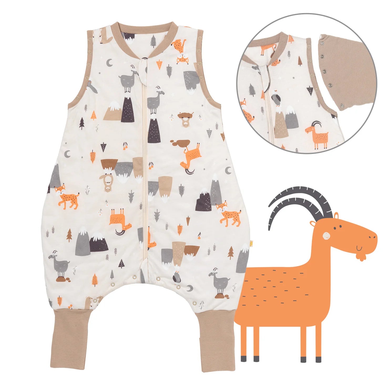 Schlafsack mit Füssen, umklappbaren Bündchen und Ärmeln 1.0 TOG Bergtiere Slumbersac