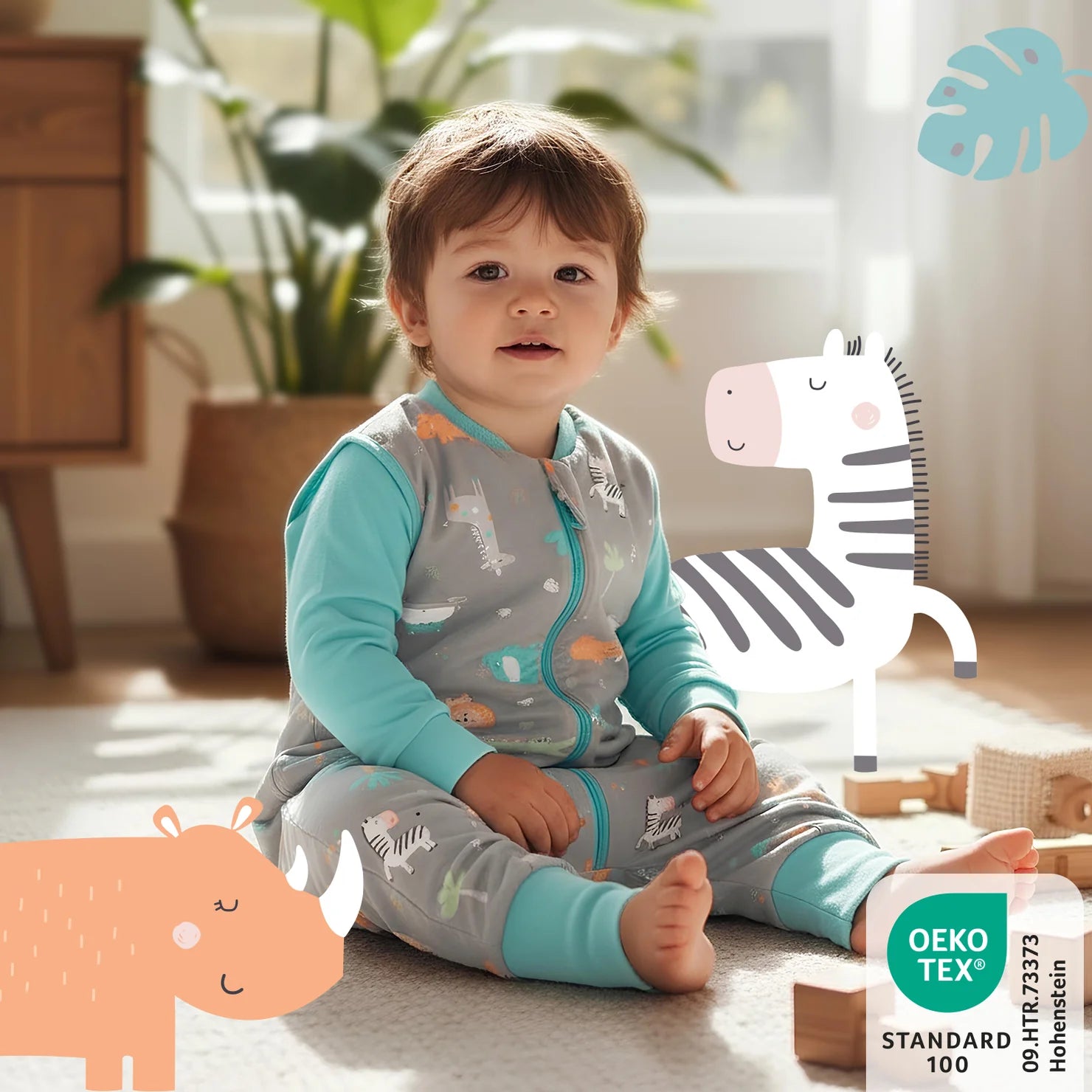 Schlafsack mit Füssen, umklappbaren Bündchen und Ärmeln 1.0 TOG Safari Slumbersac