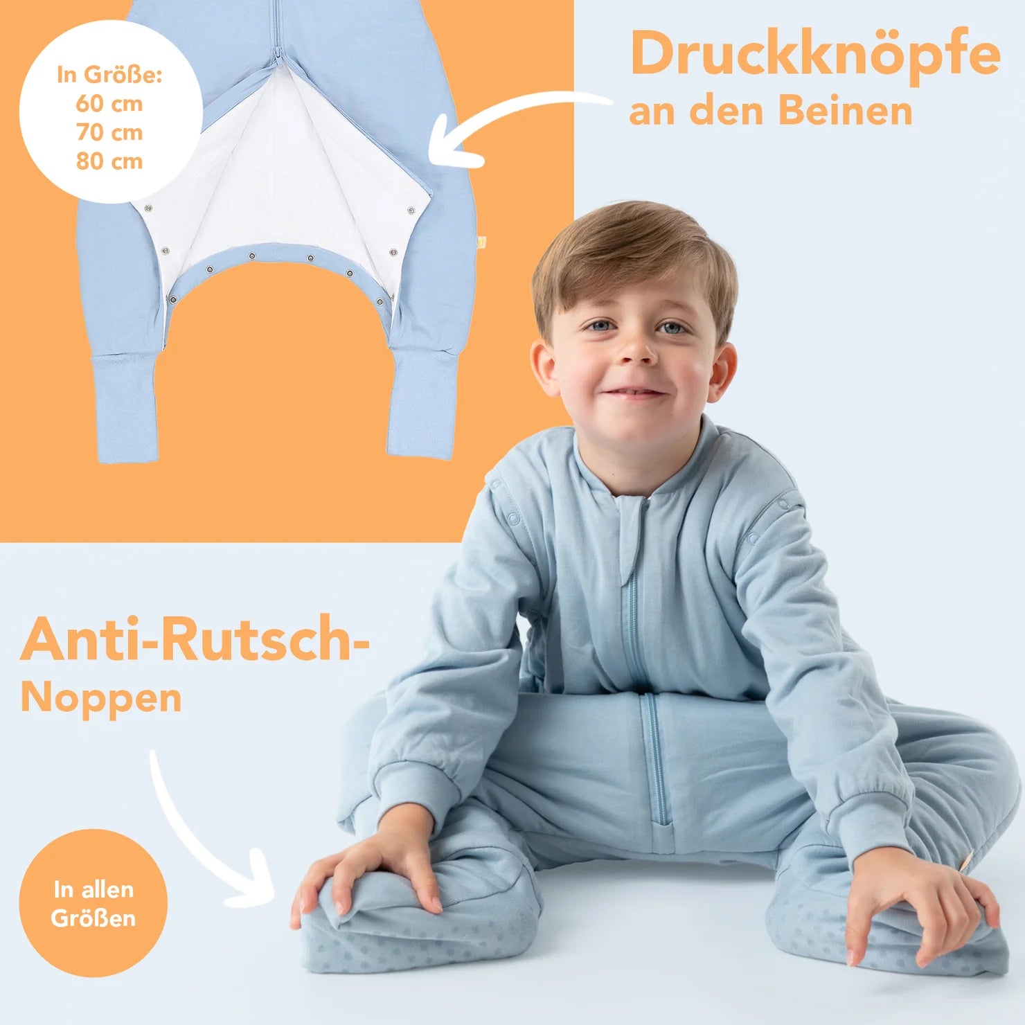Schlafsack mit Füssen, umklappbaren Bündchen und Ärmeln 1.0 TOG Blue Ice Slumbersac