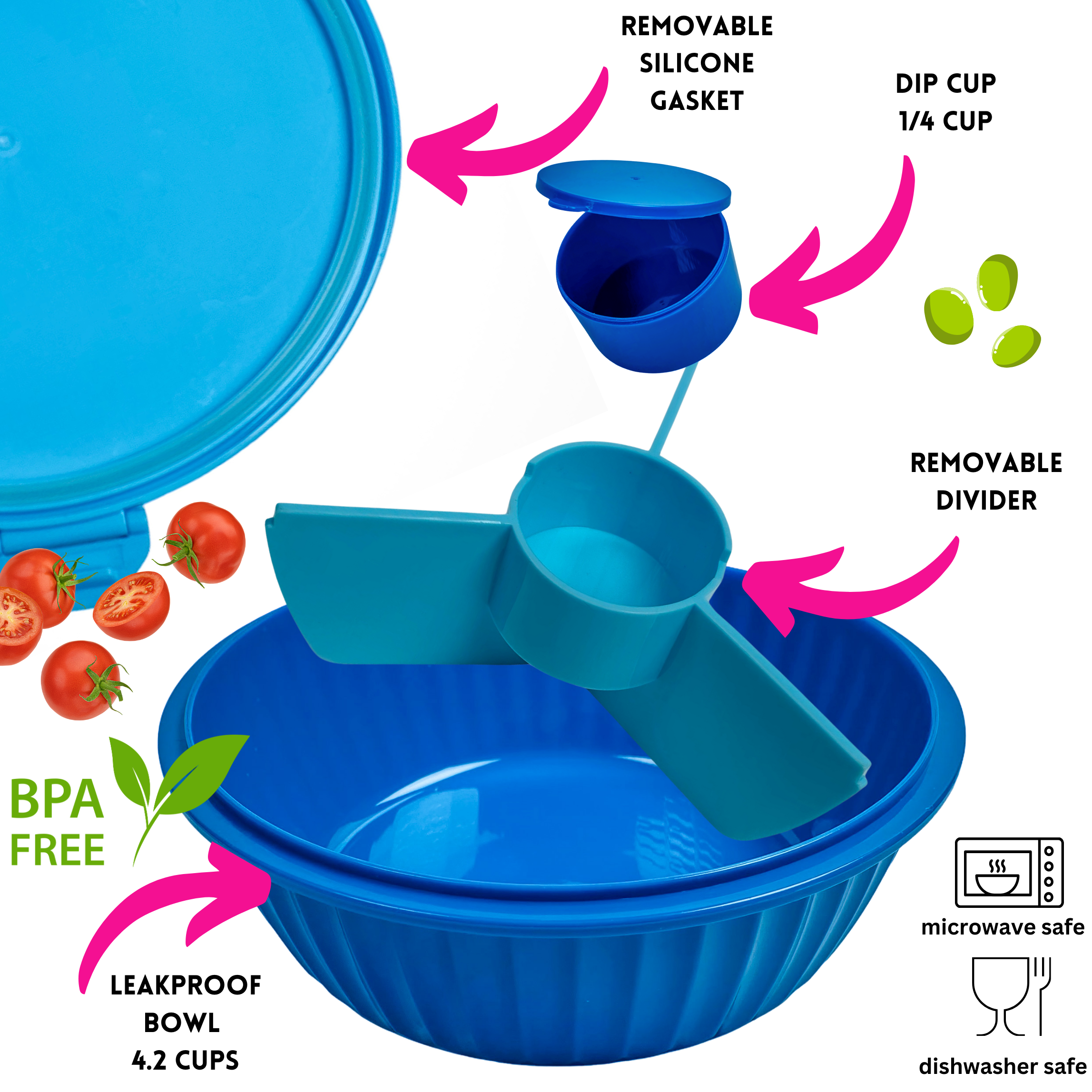 Poke Salatschüssel mit 3-teiligem Teiler und Deckel - Hawaiiblau Yumbox