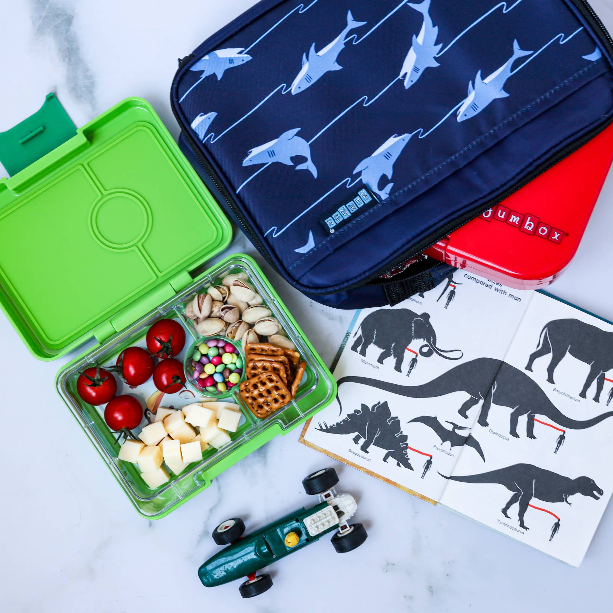 Snack-Größe Bento-Lunchbox Jurassic Grün - 3 Fächer (Hai) Yumbox