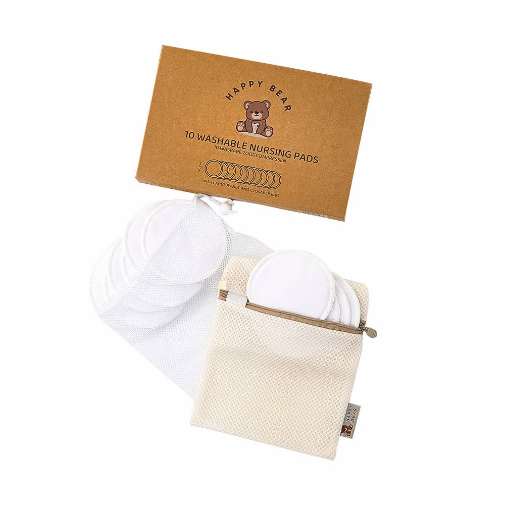 Happy Bear Stilleinlagen | 10 Stück — inklusive Waschnetz und Beutel | 10 cm HappyBear Diapers