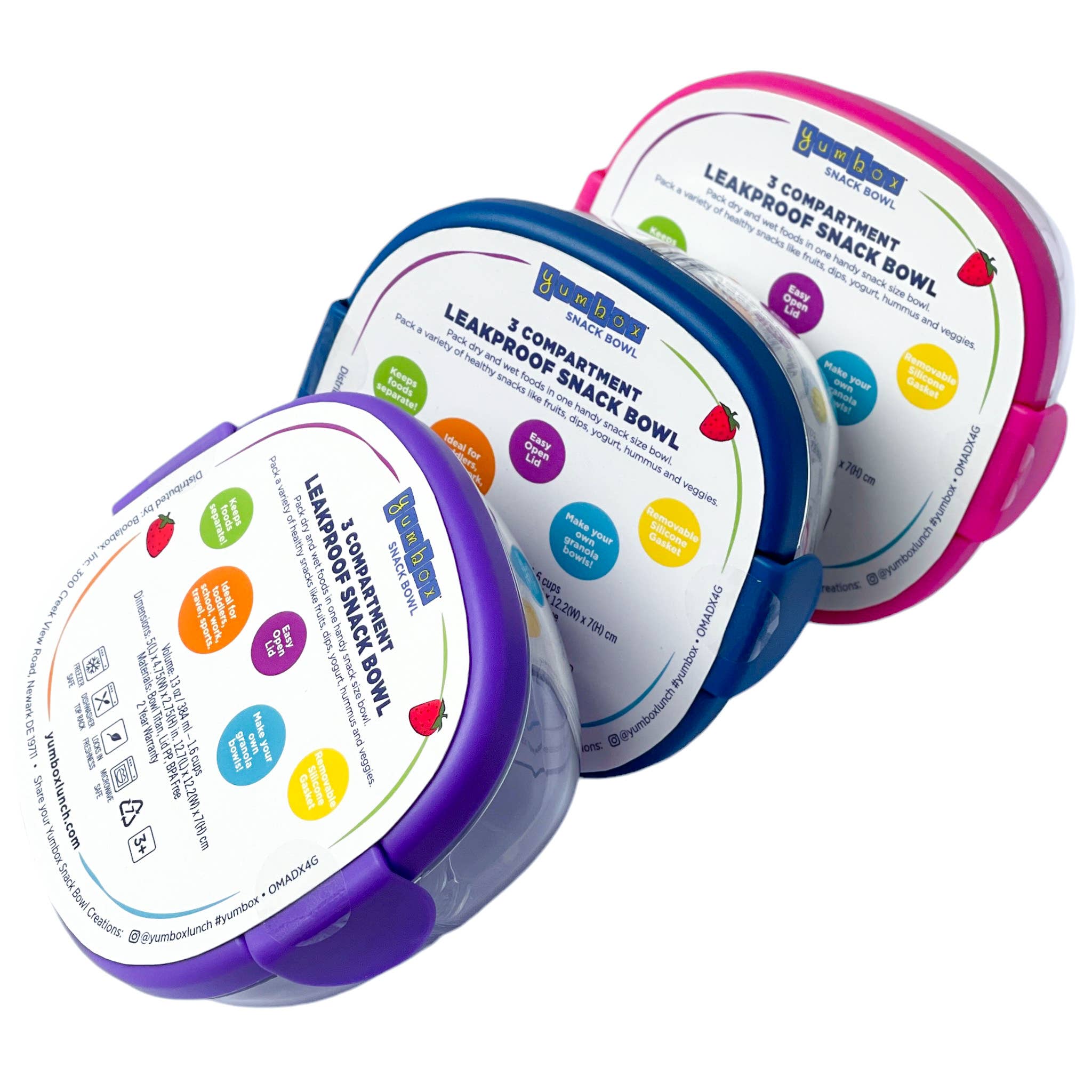 Auslaufsichere Snackschale mit 3 Fächern - Dunstlila Yumbox