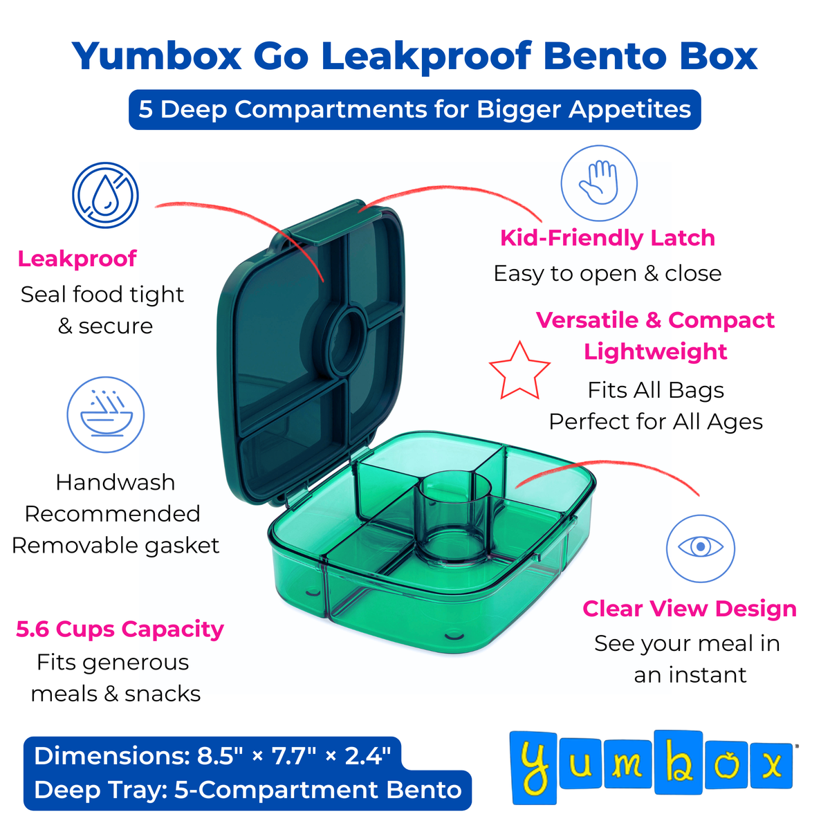 Yumbox Go - Auslaufsichere Bento-Box 5 Fächer Tiefe Lunchbox: Oslo Blue Yumbox