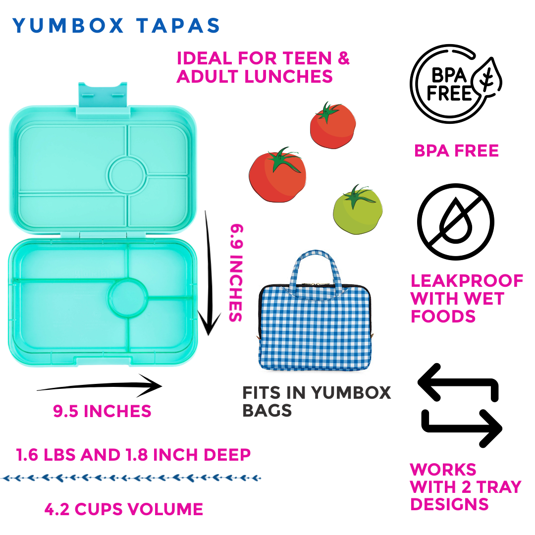 Auslaufsichere Bento-Box Tapas Bali Aqua — Bento-Box mit 5 Fächern und transparenter Aquatablage — extra groß Yumbox