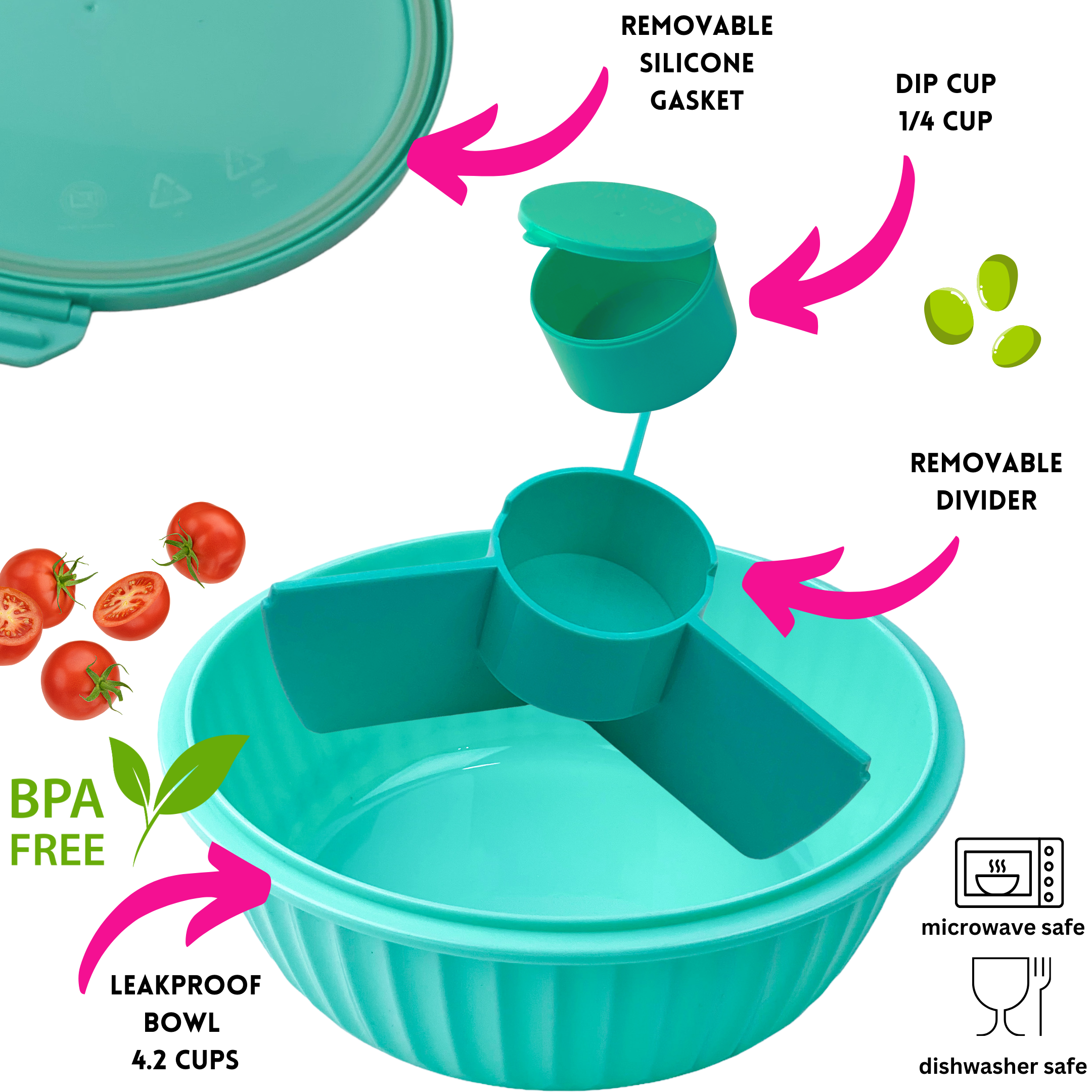 Auslaufsichere Salat-Poke-Schüssel mit 3-P-Trenner - Paradise Aqua Yumbox