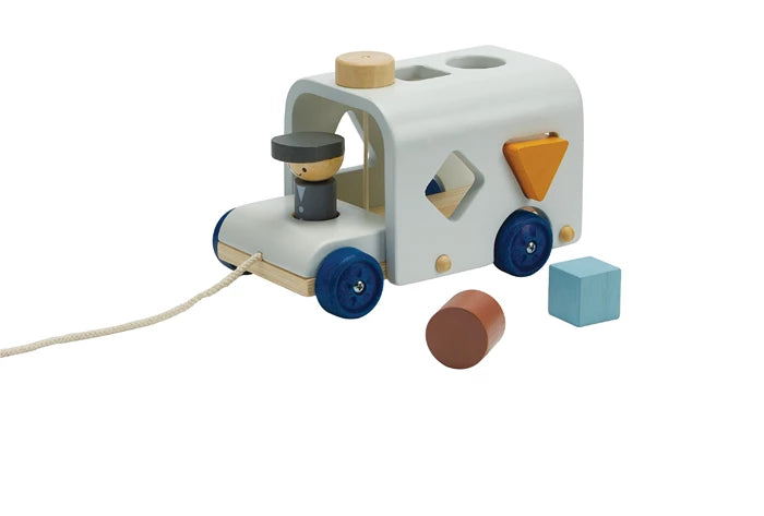 Sortierbus grau Plan Toys