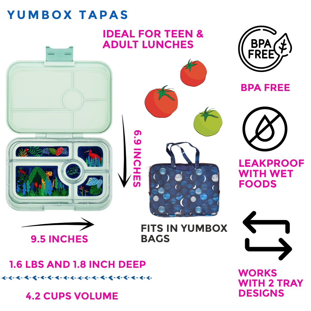 Yumbox Tapas - Auslaufsichere Bento-Box mit 4 oder 5 Fächern: Antibes Blue with Bon Appetit Tray Yumbox