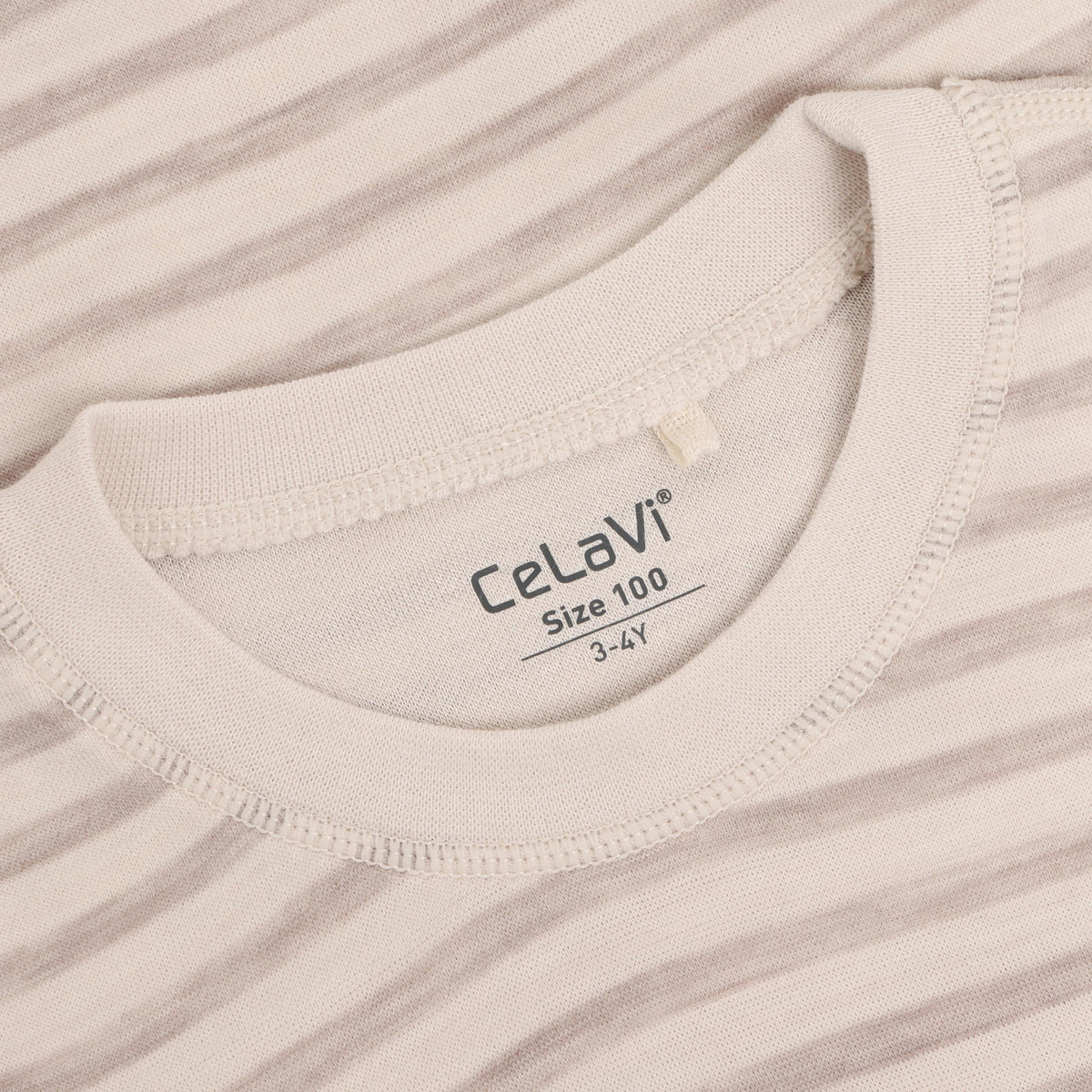 CeLaVi Wolle/Bambusviskose Langarmshirt- Mocca mit hellen Streifen CeLaVi