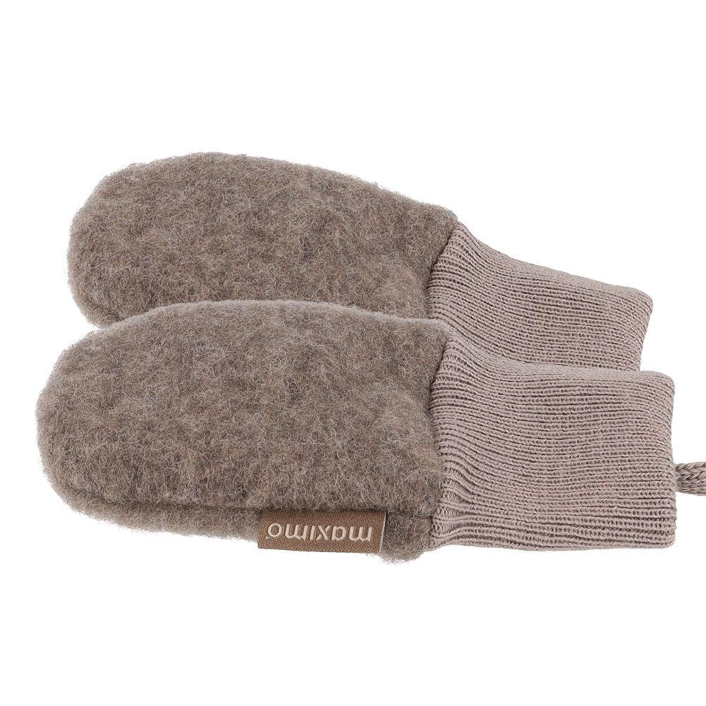 Maximo GOTS BABY-Fausthandschuhe Wollfleece, ohne Daumen, Strickbünchen braunmeliert maximo