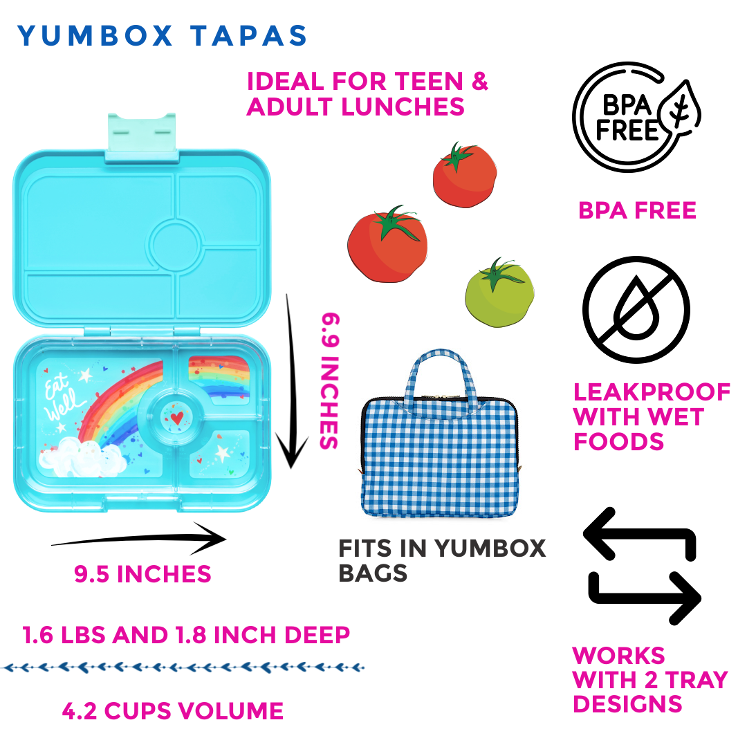 Wasserdichte Yumbox Tapas Antibes Blue — 4 Fächer — Regenbogen Yumbox
