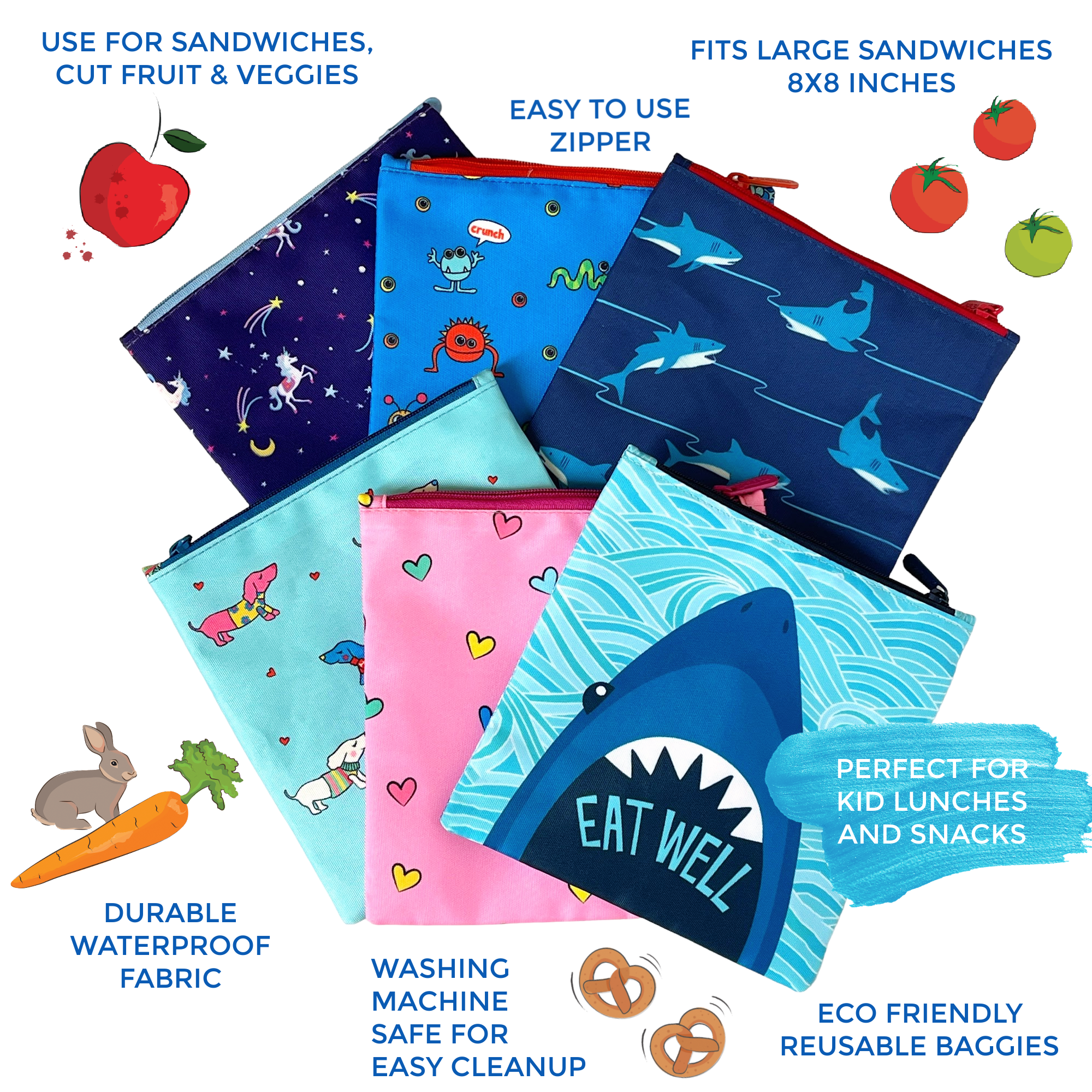 Wiederverwendbarer Sandwichbeutel, 2er-Set, Pacific Shark & Monsters Yumbox