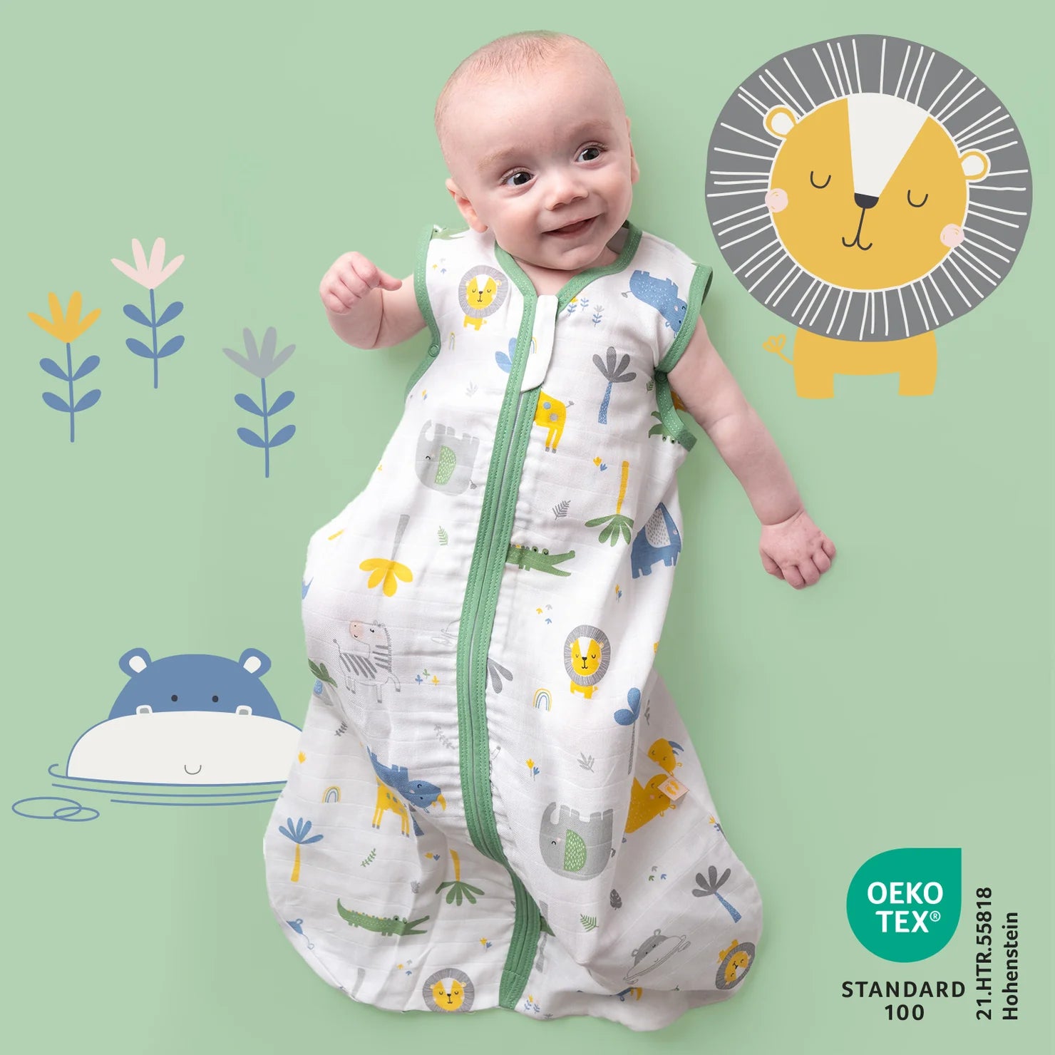 Babyschlafsack 0.5 Tog Musselin Bambusviskose - Dschungel Slumbersac