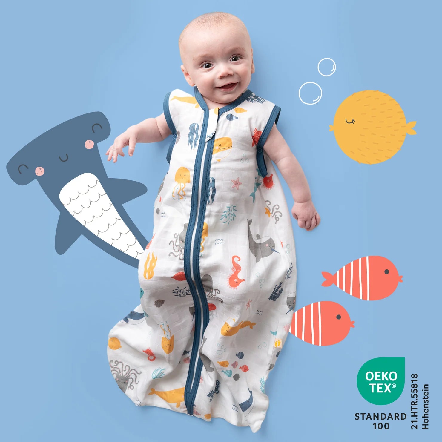 Babyschlafsack 0.5 Tog Musselin Bambusviskose - Meerestiere Slumbersac