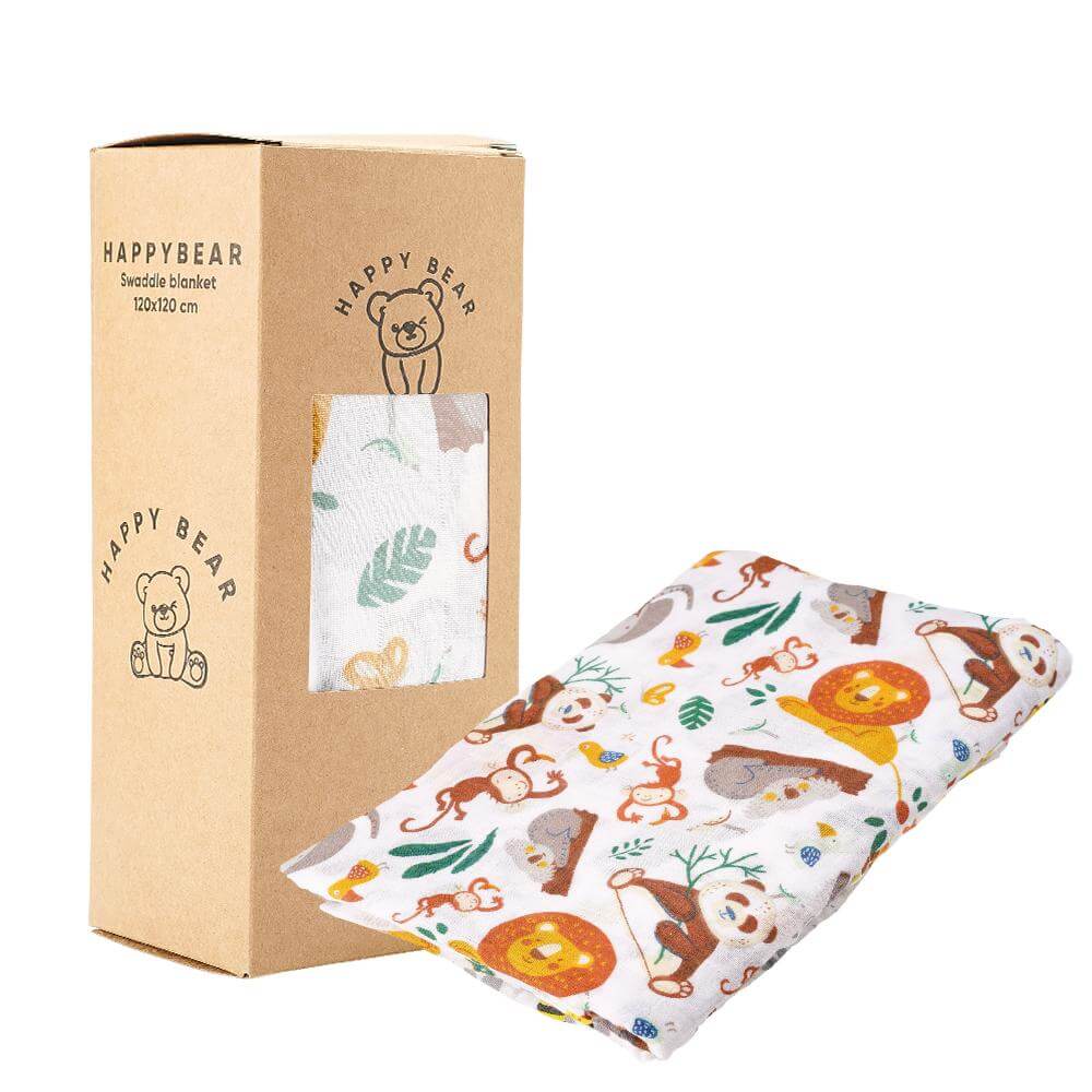 Happy Bear Wickeltuch - hydrophiles Tuch | 120x120cm | Wild Animals HappyBear Diapers