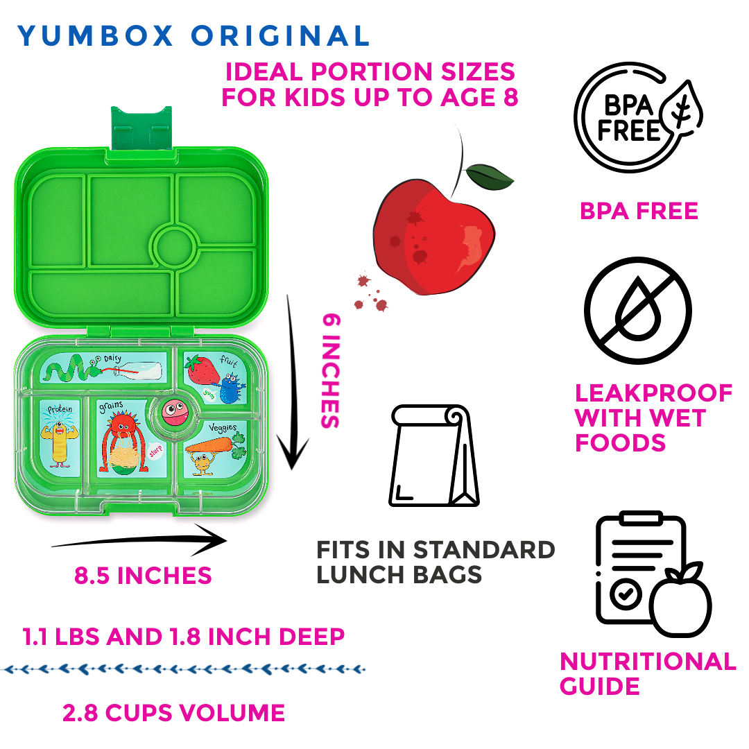 Auslaufsichere Bento-Box für Kinder - Yumbox Original Jurassic Green (Lustige Monster) Yumbox