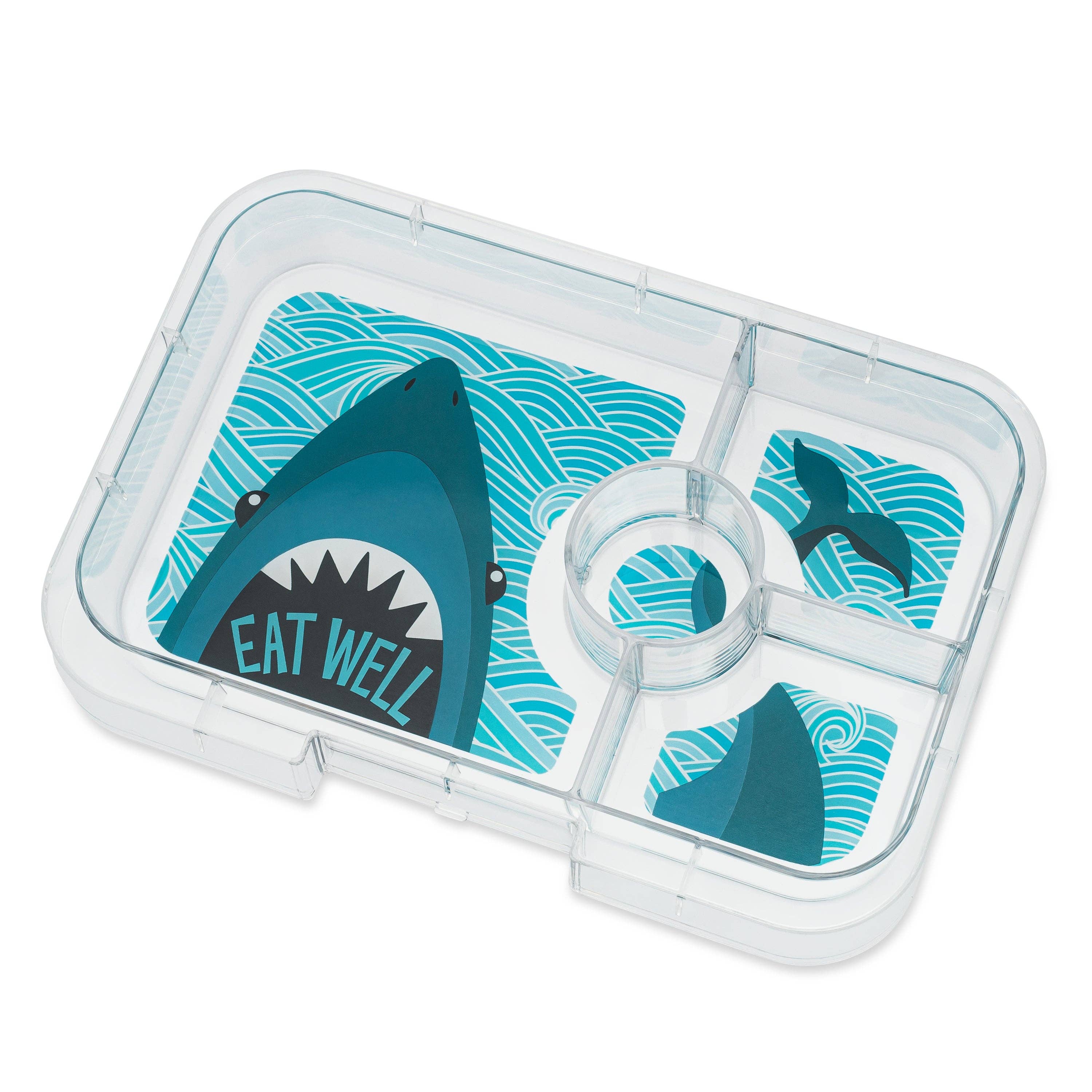 Lecksichere Yumbox Tapas Bento Lunchbox, Monte-Carlo-Blau, 4 Fächer mit Haifischschale Yumbox