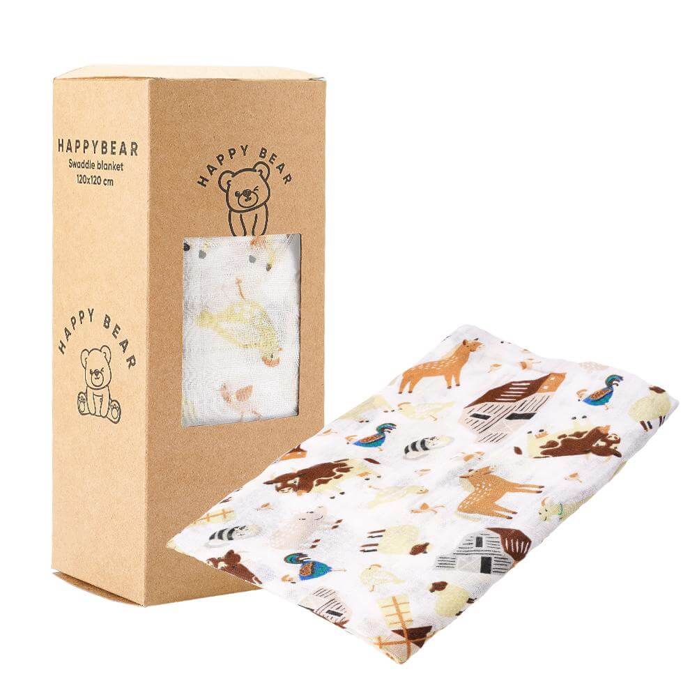 Happy Bear Wickeltuch - hydrophiles Tuch | 120x120cm | Tiere auf dem Bauernhof HappyBear Diapers