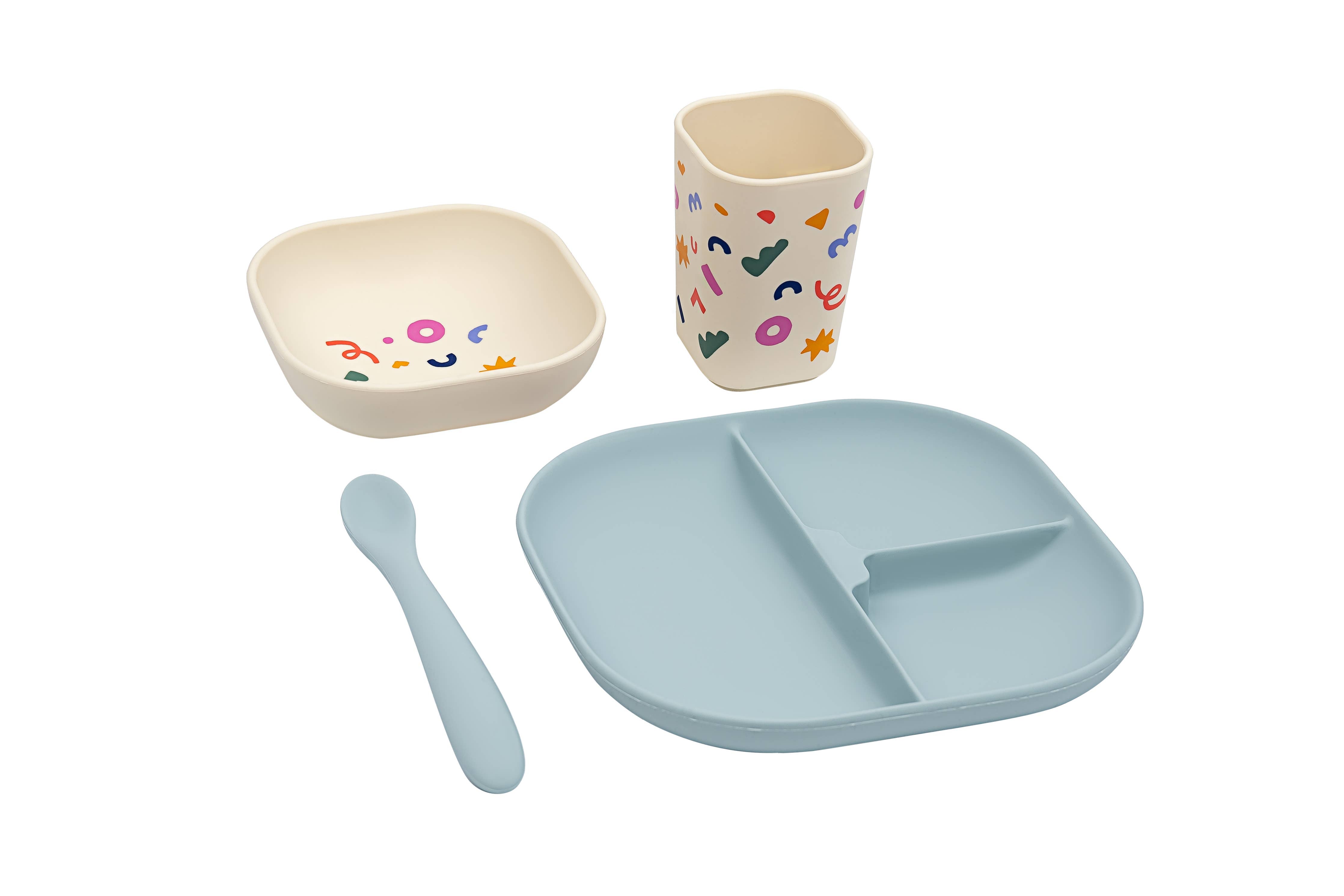 Silikon-Geschirrset mit geteiltem Teller: Tiny Bits Wasabi