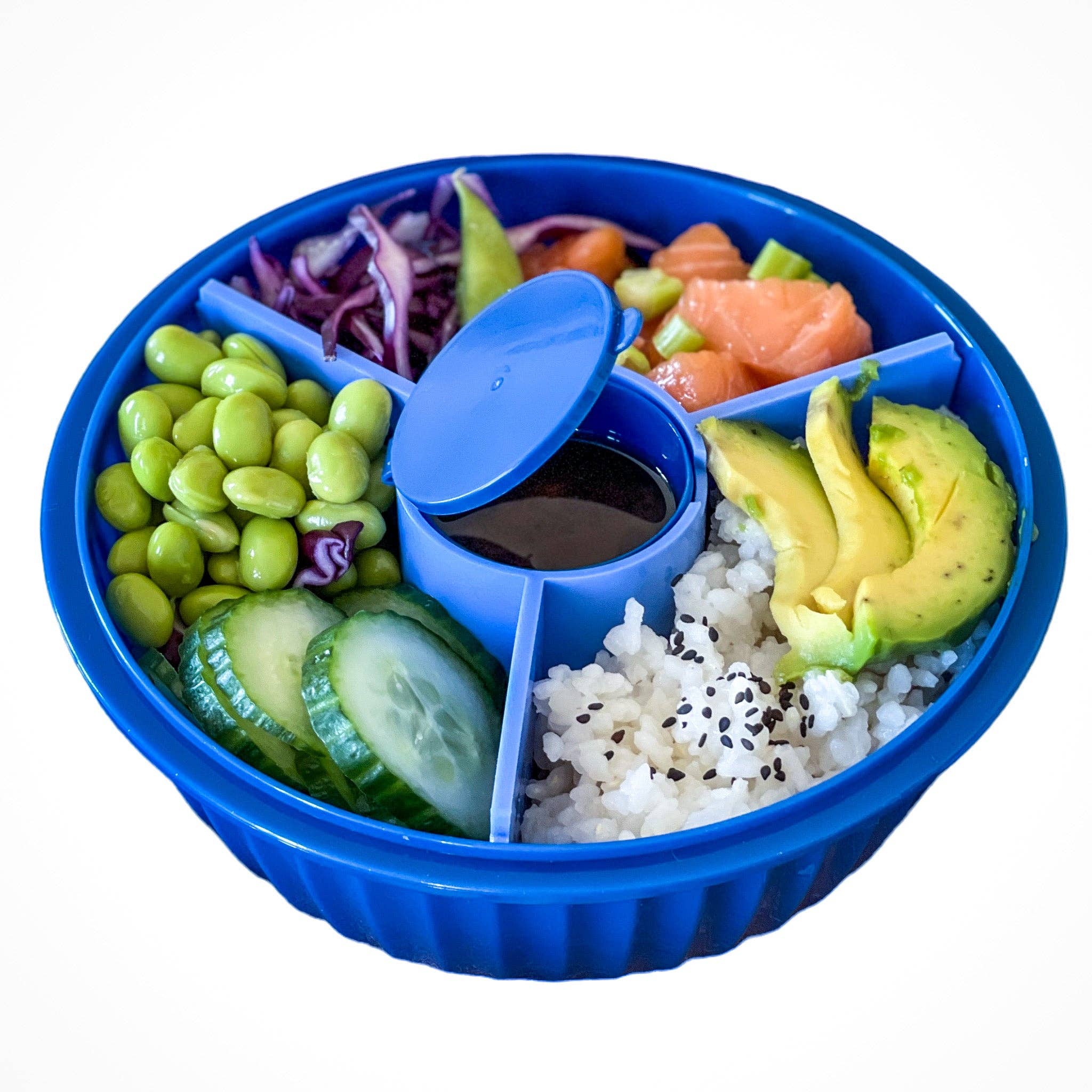 Poke Salatschüssel mit 3-teiligem Teiler und Deckel - Hawaiiblau Yumbox