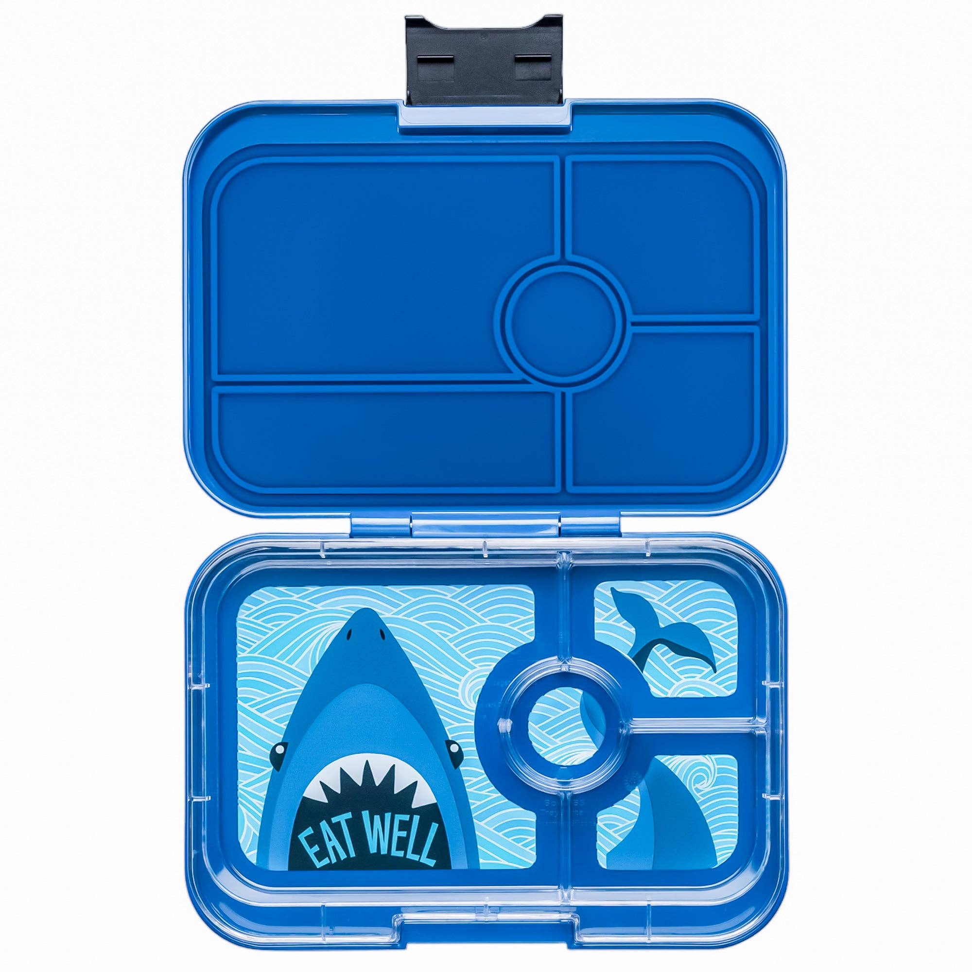 Lecksichere Yumbox Tapas Bento Lunchbox, Monte-Carlo-Blau, 4 Fächer mit Haifischschale Yumbox