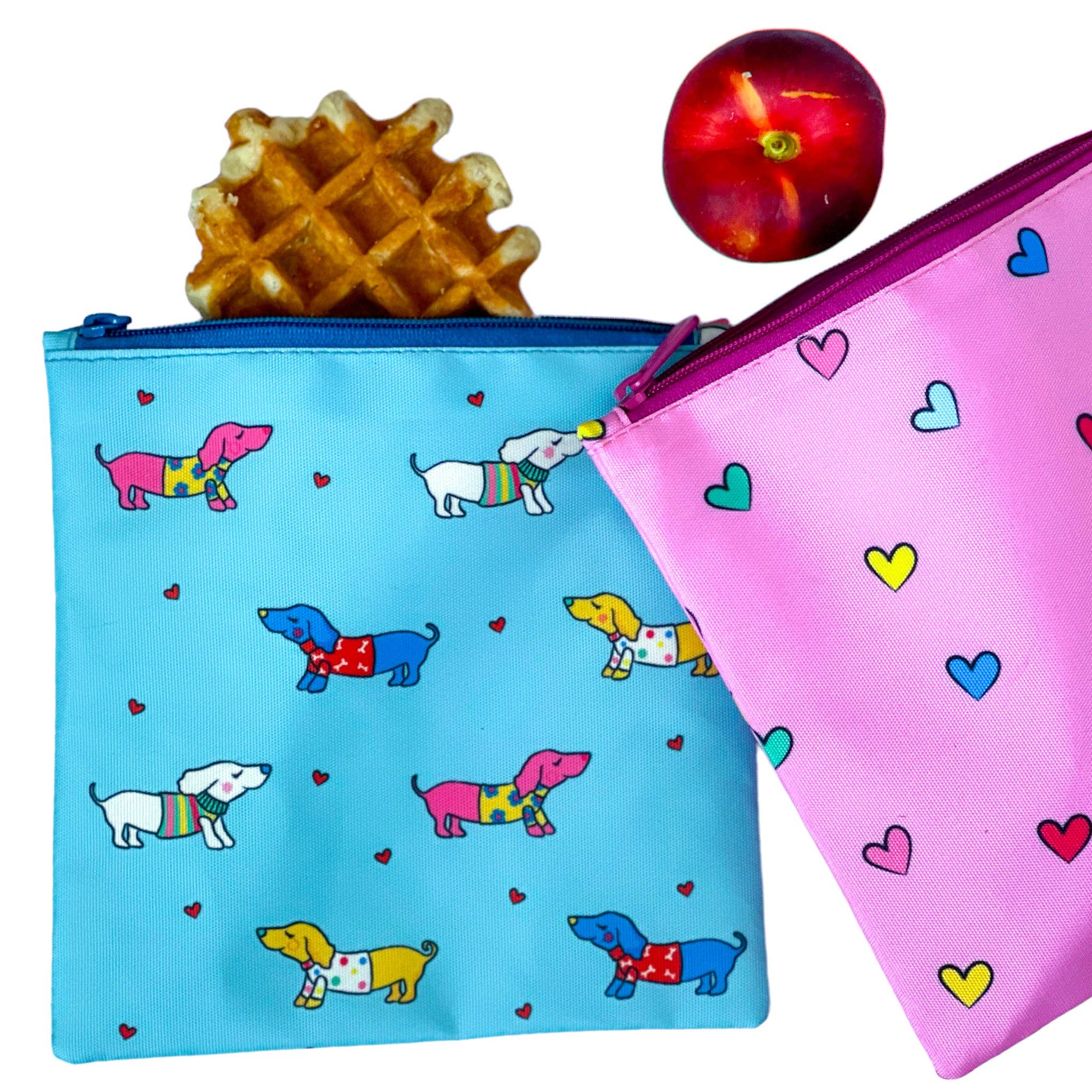 Wiederverwendbare Sandwich-/Snack-Tasche - 2er-Set - Hund & Herzen Yumbox