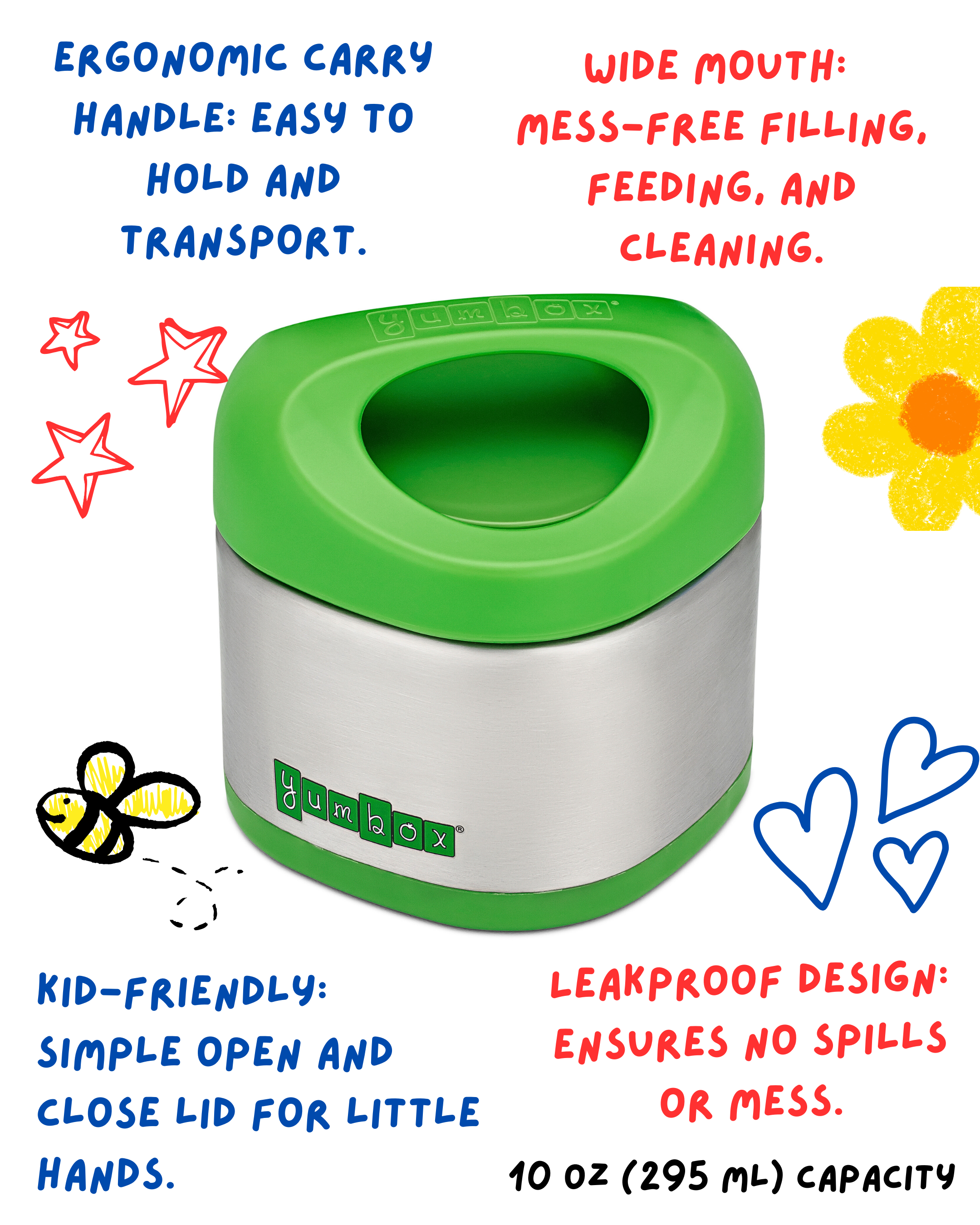Yumbox Cubi Thermo-Speisebehälter für Kinder - Einfach zu tragen und zu öffnen, 10 oz - Apfelgrün Yumbox