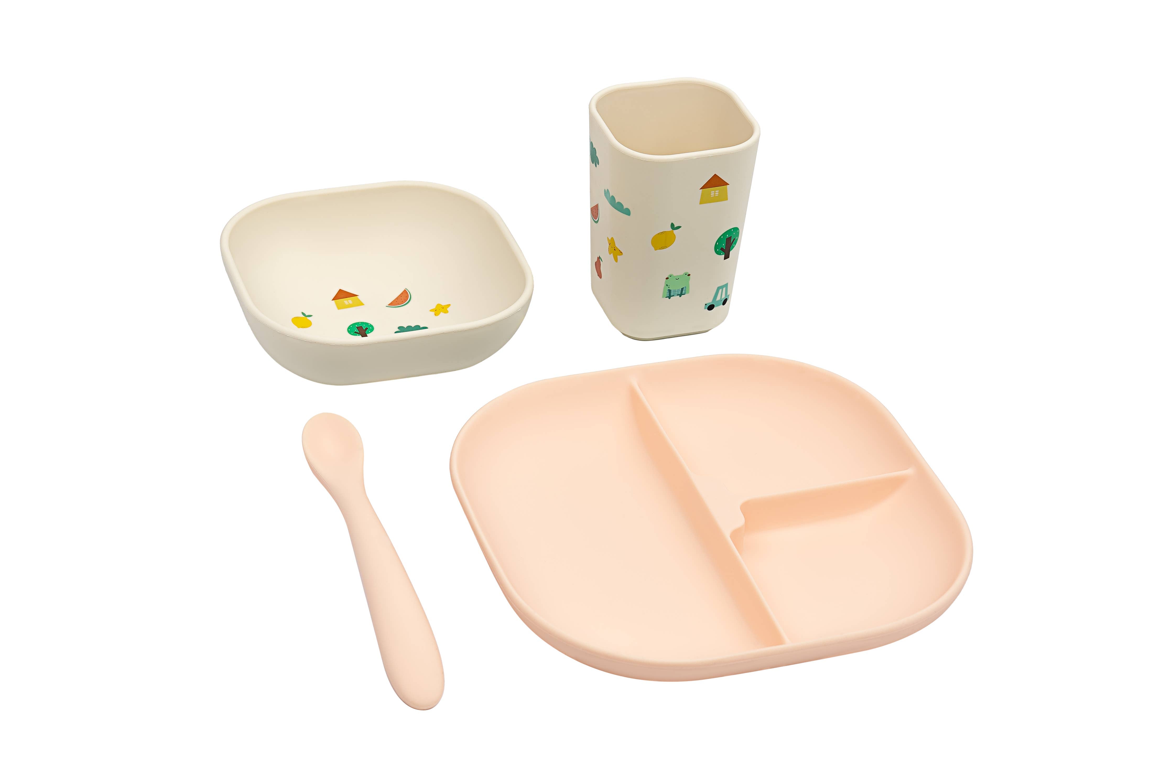 Silikon-Geschirrset mit geteiltem Teller: Tiny Bits Wasabi