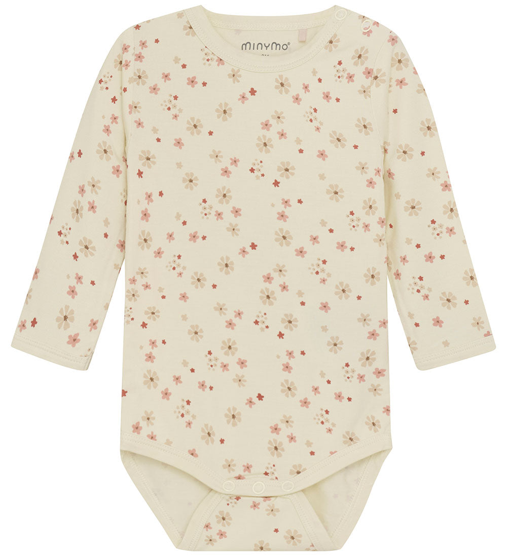 Minymo Bambusbody langarm - Blumen - Dusty Cedar Minymo