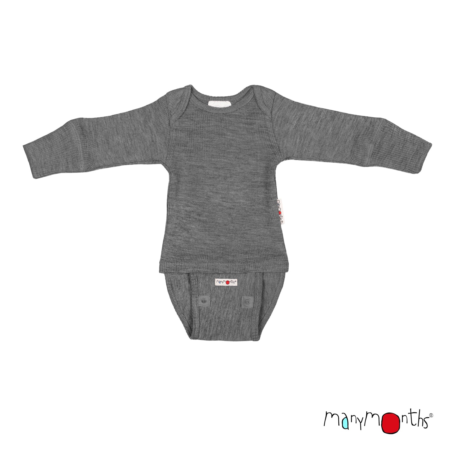 ManyMonths Natural Wollies Body/Shirt Long Sleeve - Elephant Grey ManyMonths