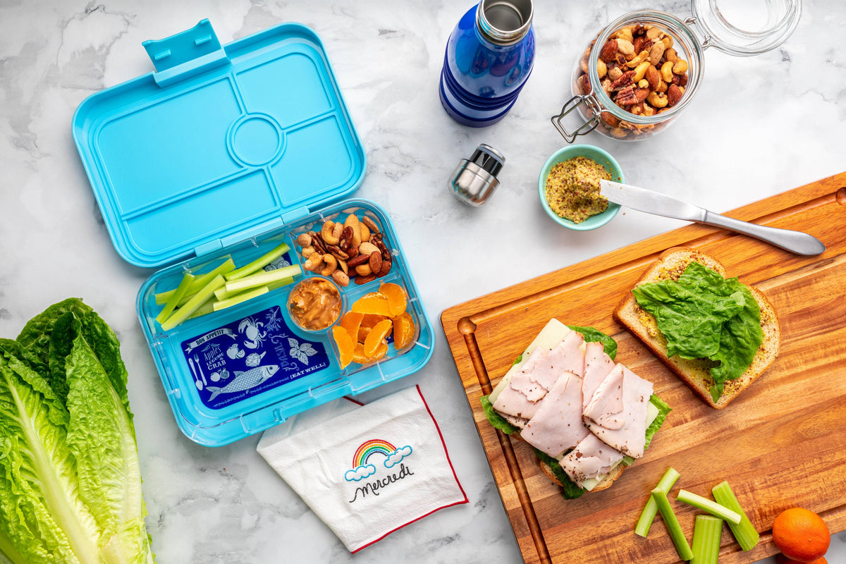 Yumbox Tapas - Auslaufsichere Bento-Box mit 4 oder 5 Fächern: Monte Carlo 5C with Clear Blue Tray Yumbox