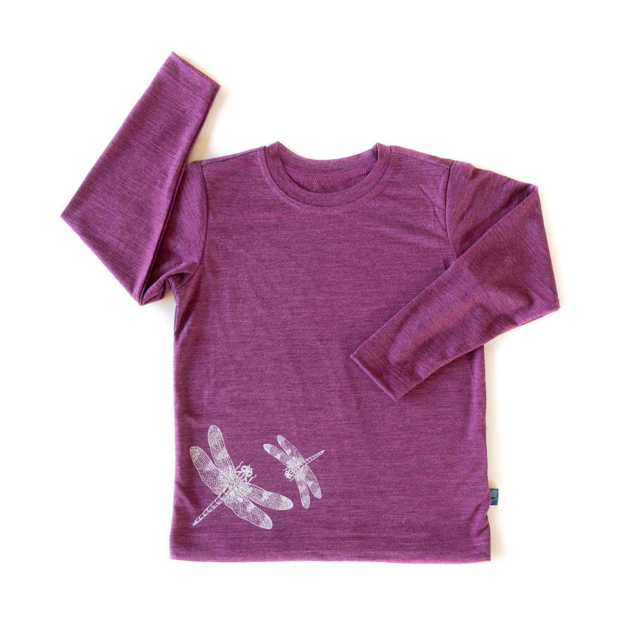 Shirt zwetschke Libelle, Merinowolle & Seide (bio/GOTS): 122-128 Glückskind