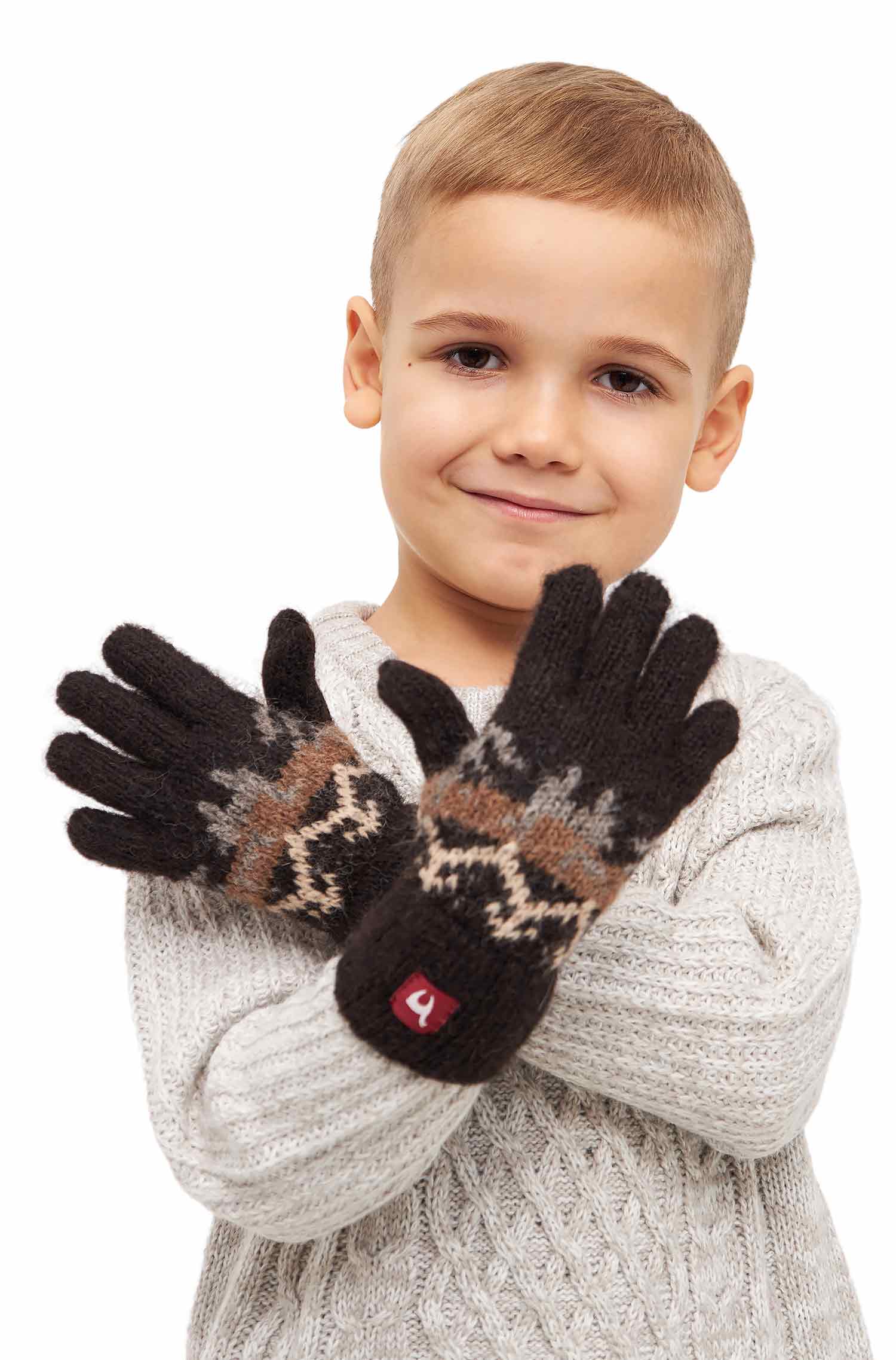 Fingerhandschuhe aus Alpakawolle Kinder - Natur-schwarz Apu Kuntur