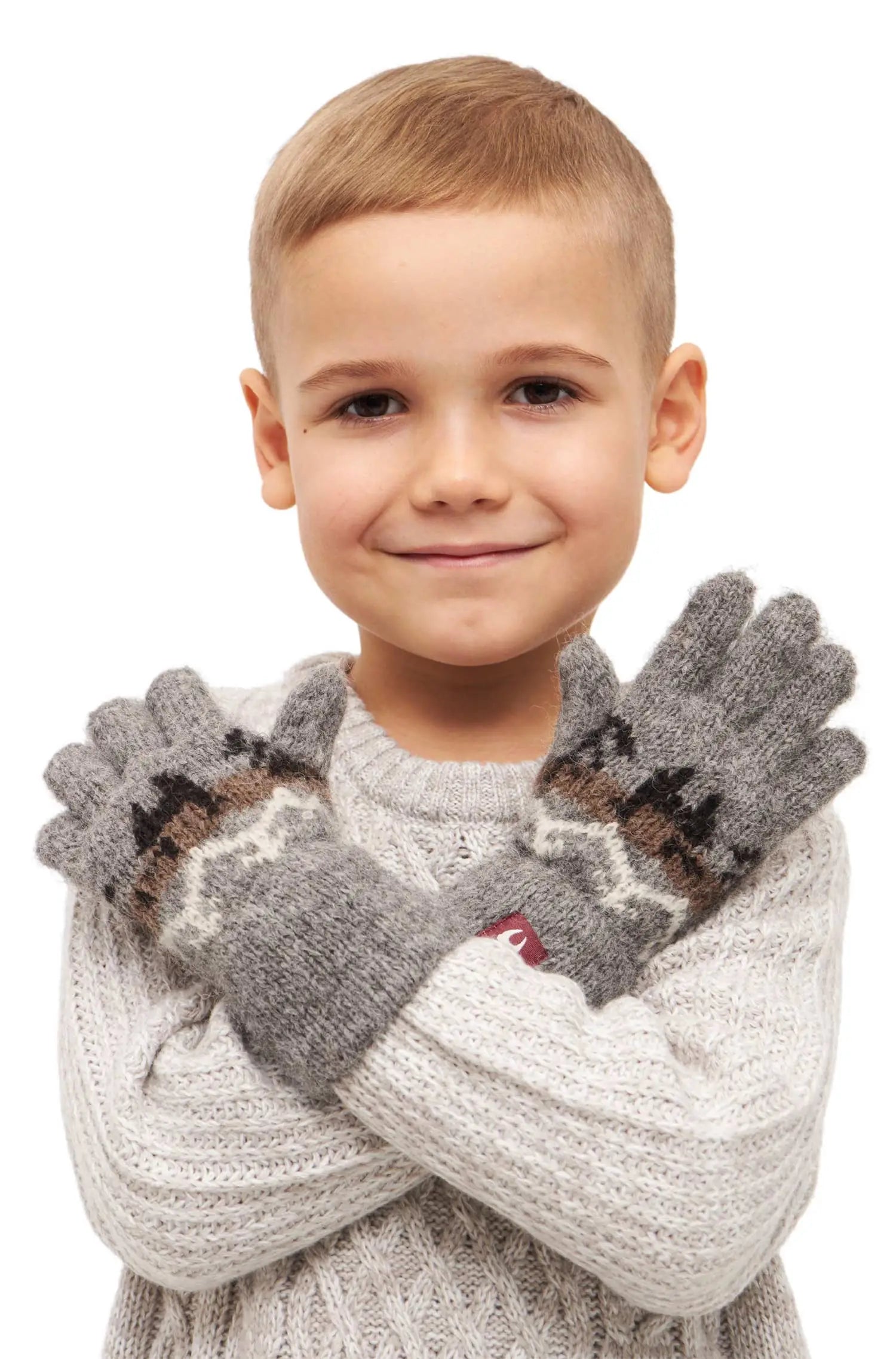 Fingerhandschuhe aus Alpakawolle Kinder - Anthrazit Apu Kuntur