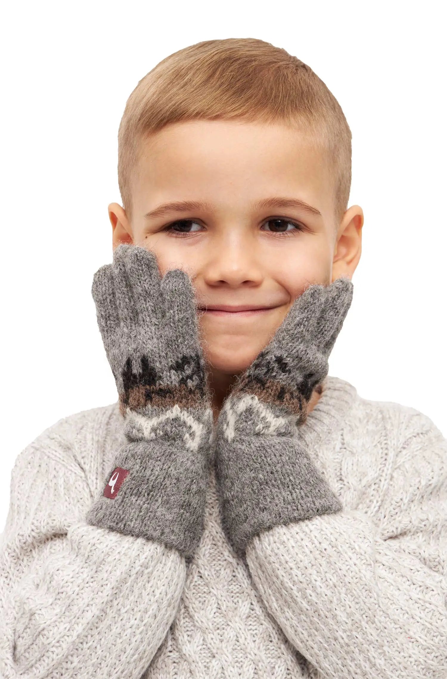 Fingerhandschuhe aus Alpakawolle Kinder - Anthrazit Apu Kuntur