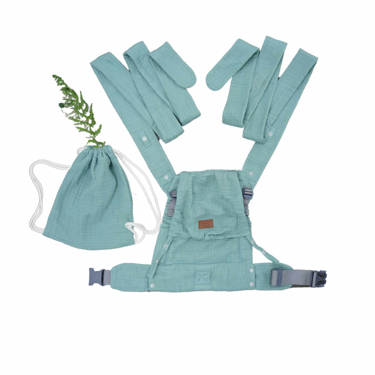 Schmusewolke Aurora Musselin Babytrage – ab Geburt, ergonomisch & kuschelig aus Bio-Baumwolle - Eucalyptus Schmusewolke