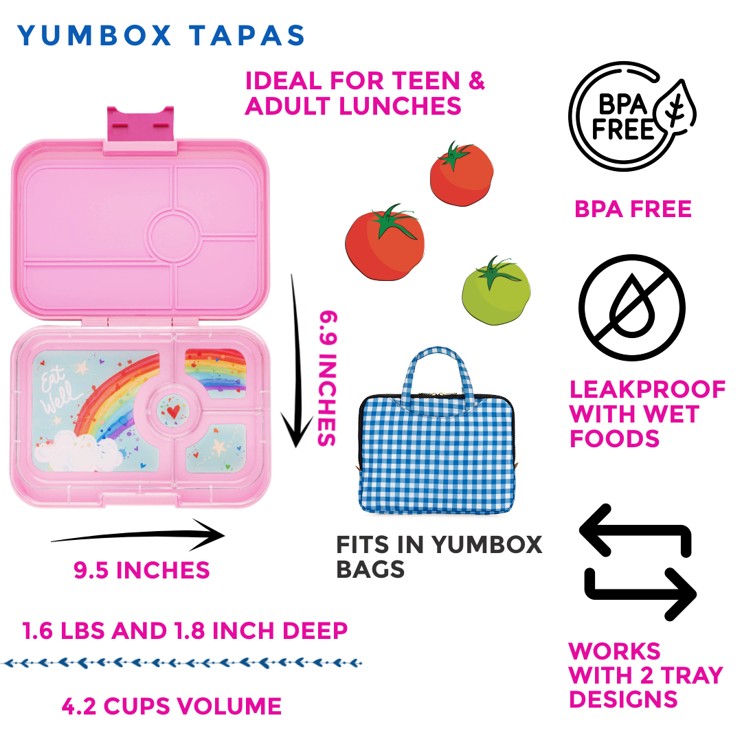 Yumbox Tapas - Auslaufsichere Bento-Box mit 4 oder 5 Fächern: Antibes Blue with Bon Appetit Tray Yumbox