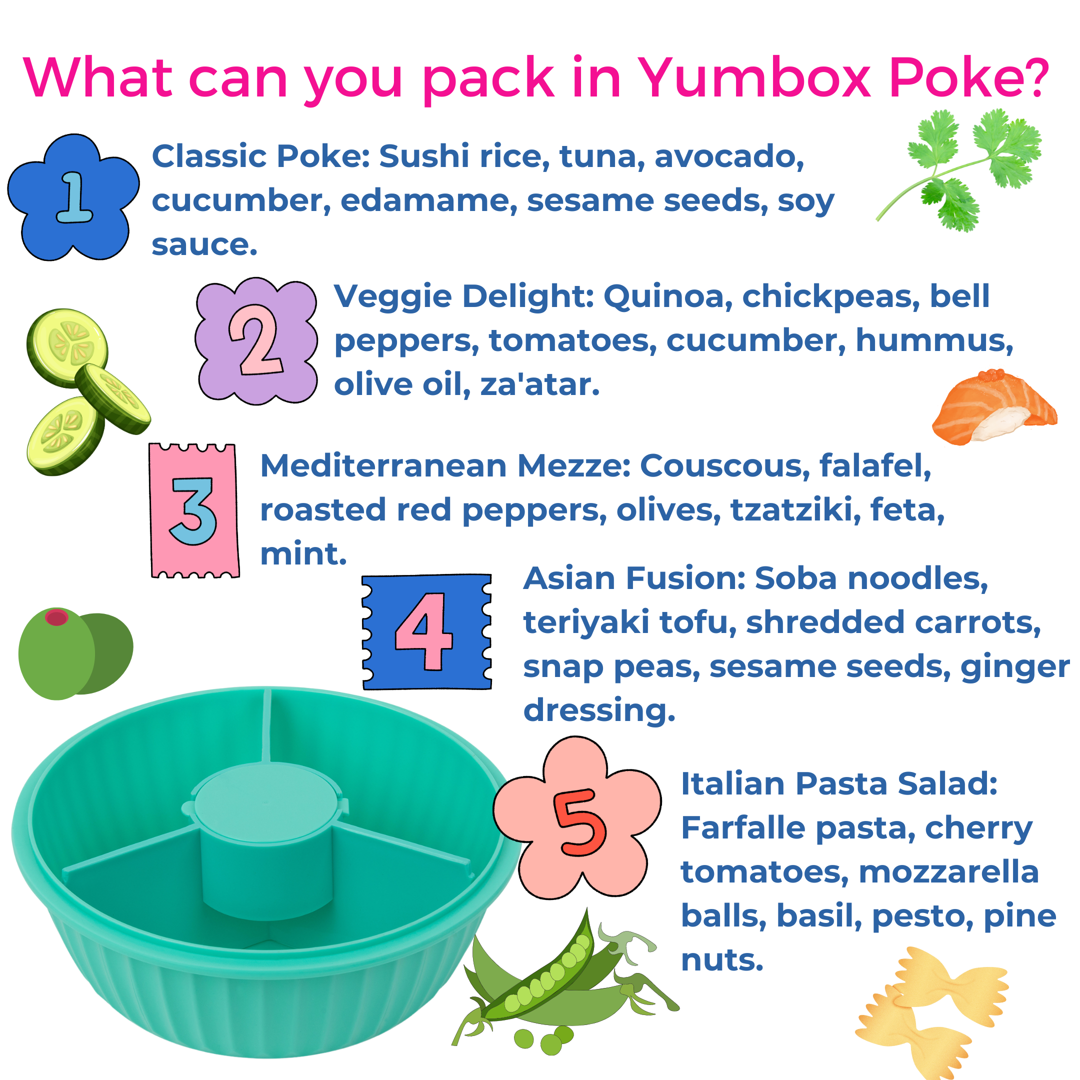 Auslaufsichere Salat-Poke-Schüssel mit 3-P-Trenner - Paradise Aqua Yumbox