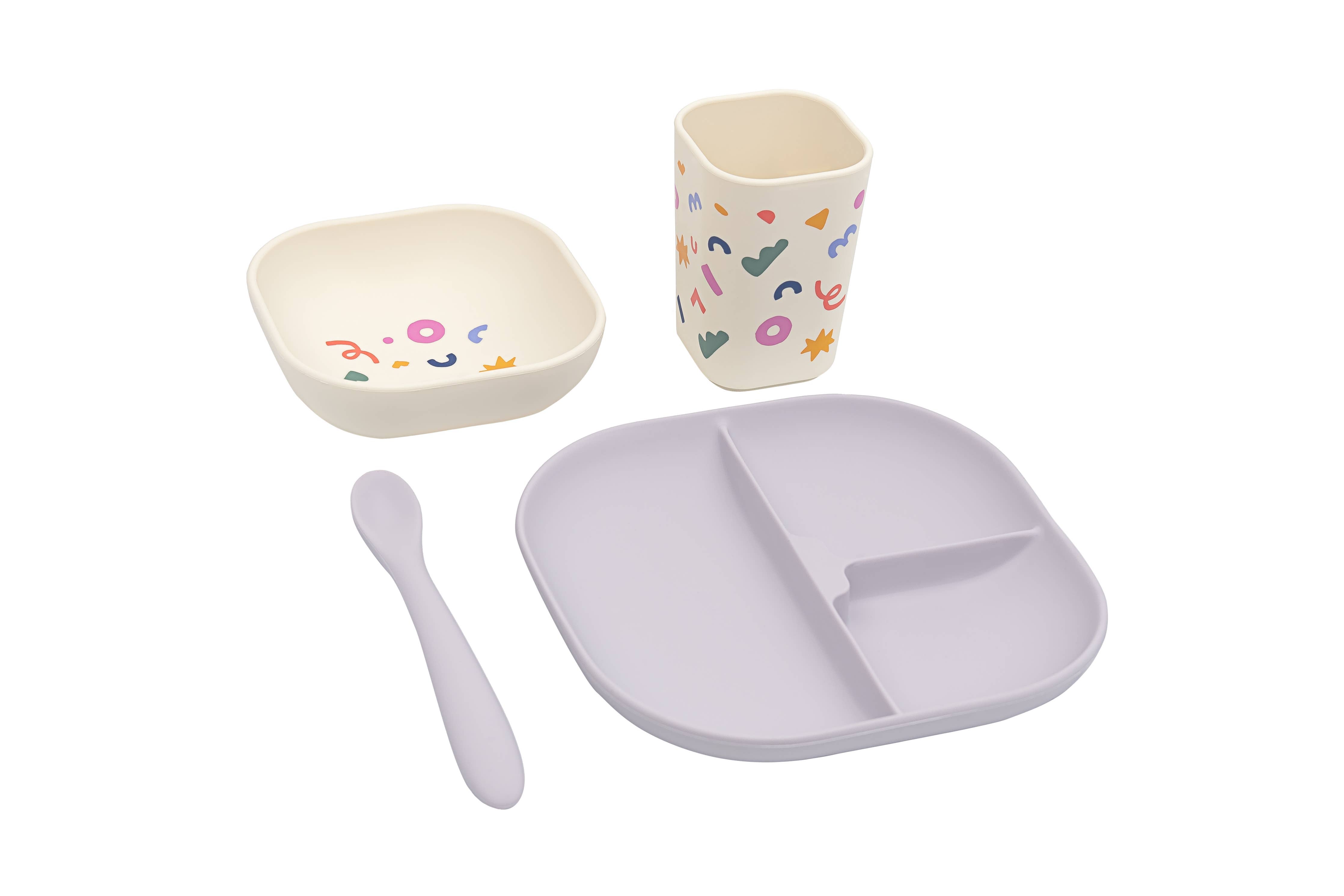 Silikon-Geschirrset mit geteiltem Teller: Tiny Bits Wasabi