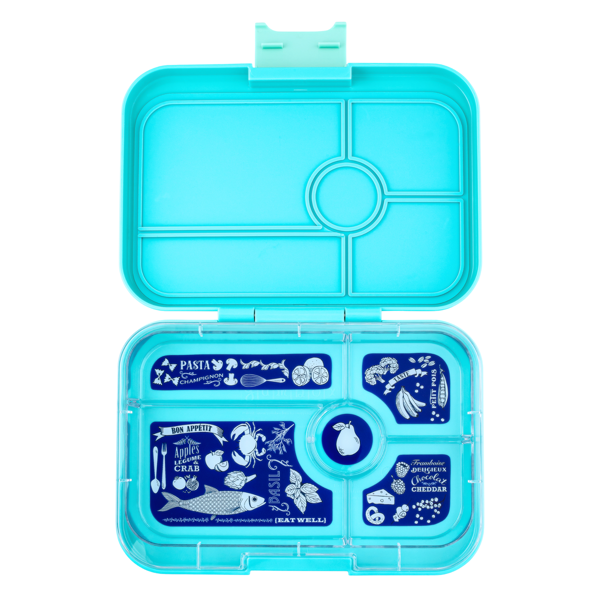 Yumbox Tapas - Auslaufsichere Bento-Box mit 4 oder 5 Fächern: Antibes Blue with Bon Appetit Tray Yumbox