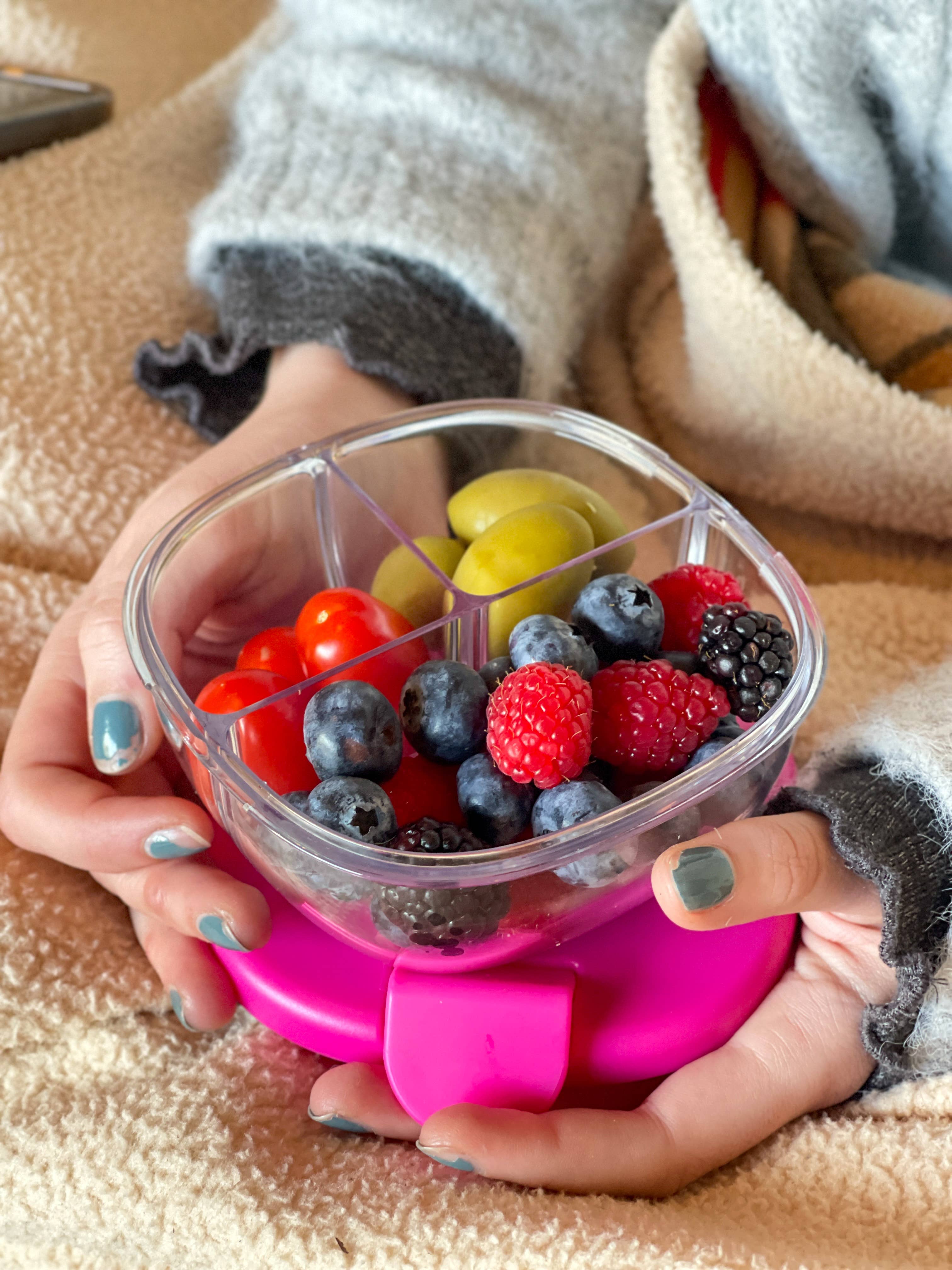 Auslaufsichere Snackschale mit 3 Fächern - Himbeerrosa Yumbox